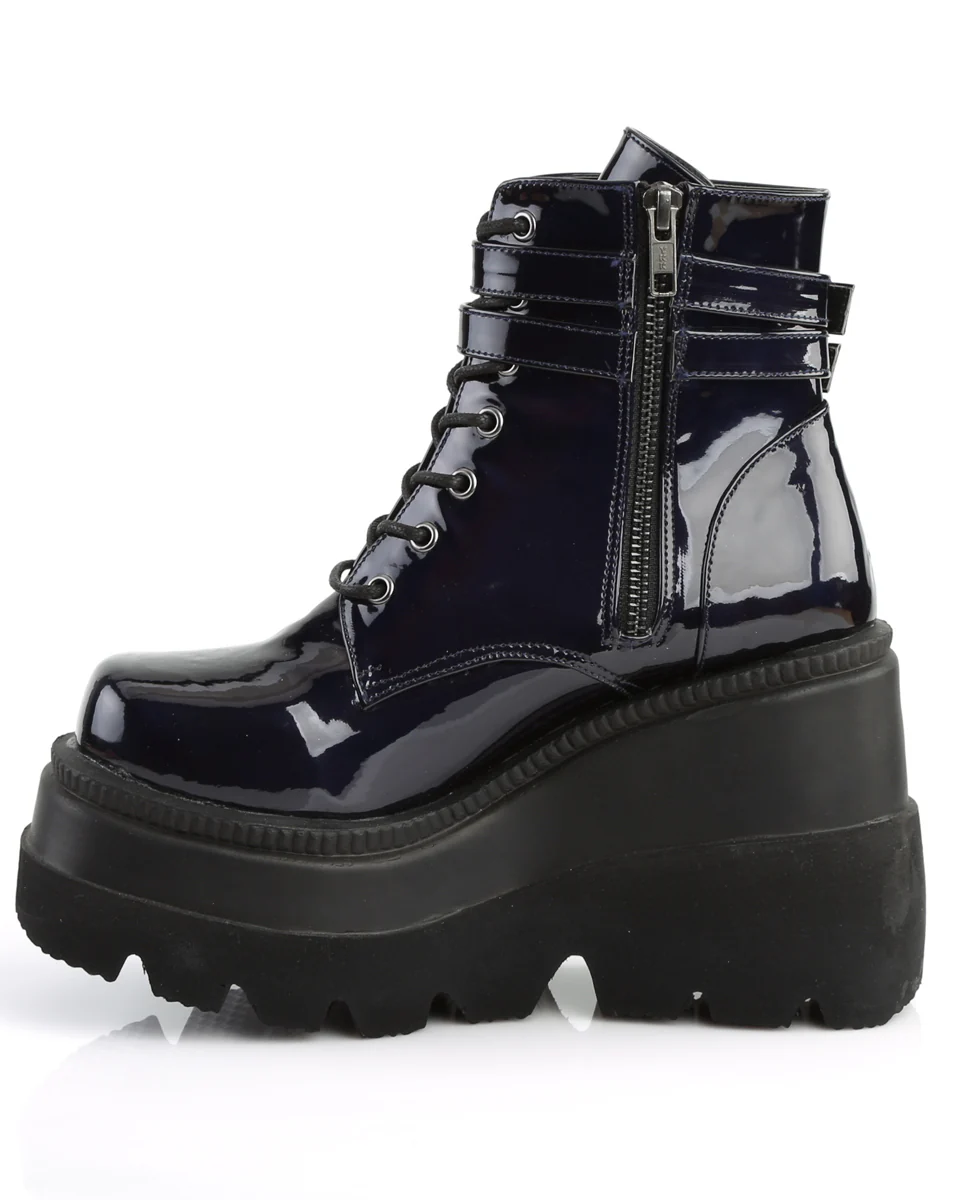 Demonia Holographic Black Stacked Platform Ankle Boots - Image 6