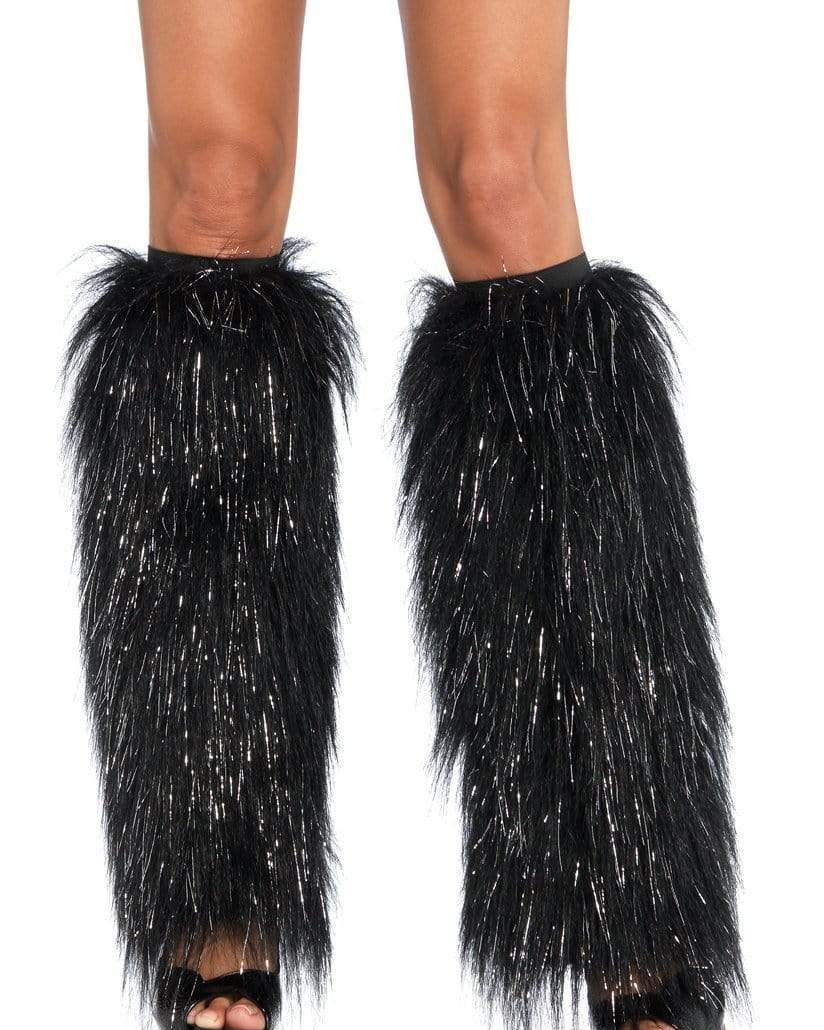 Black/Silver Fluffy Leg Warmers - Image 2
