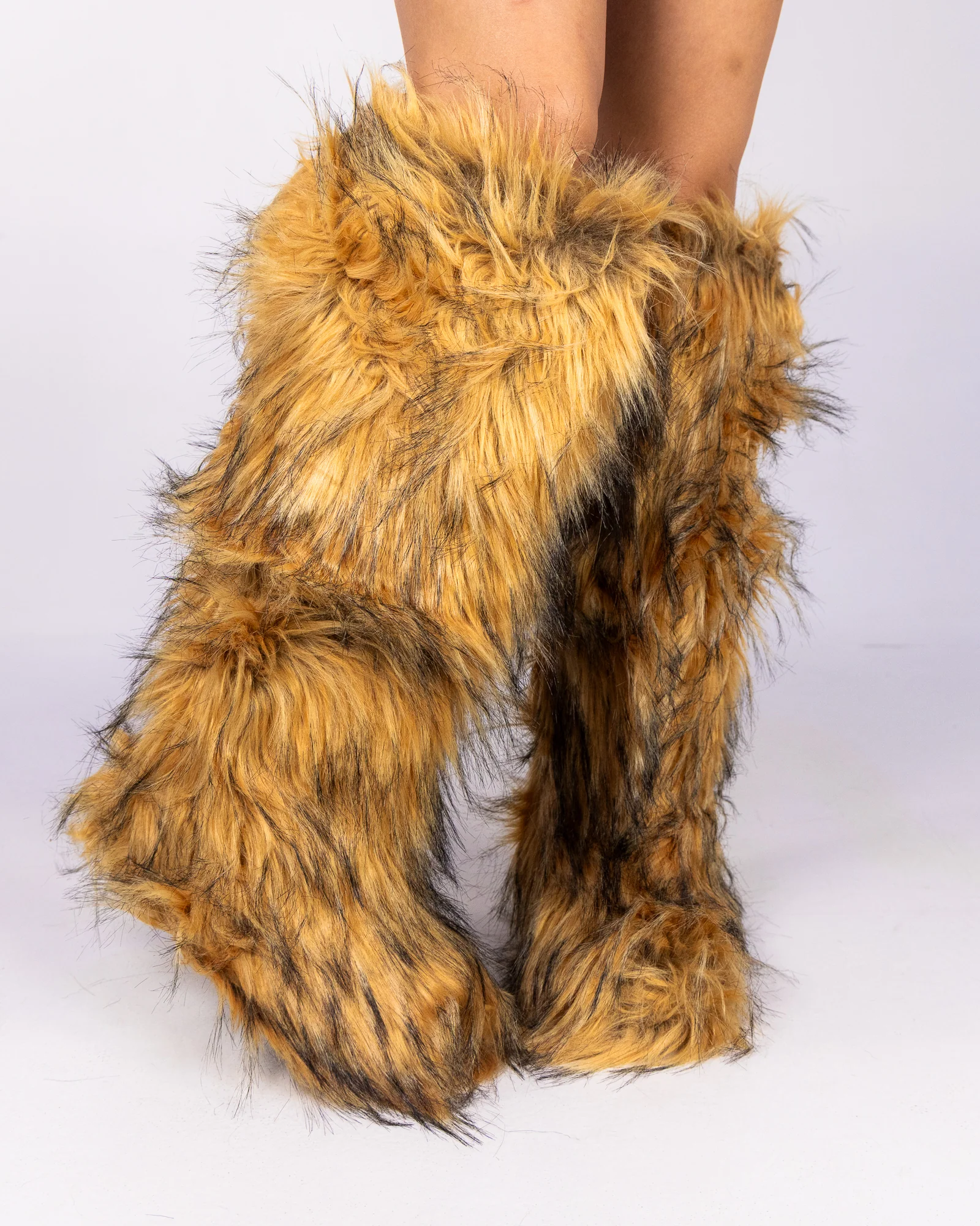 Brown Animalistic Women's Faux Fur Platform Boots - Image 2