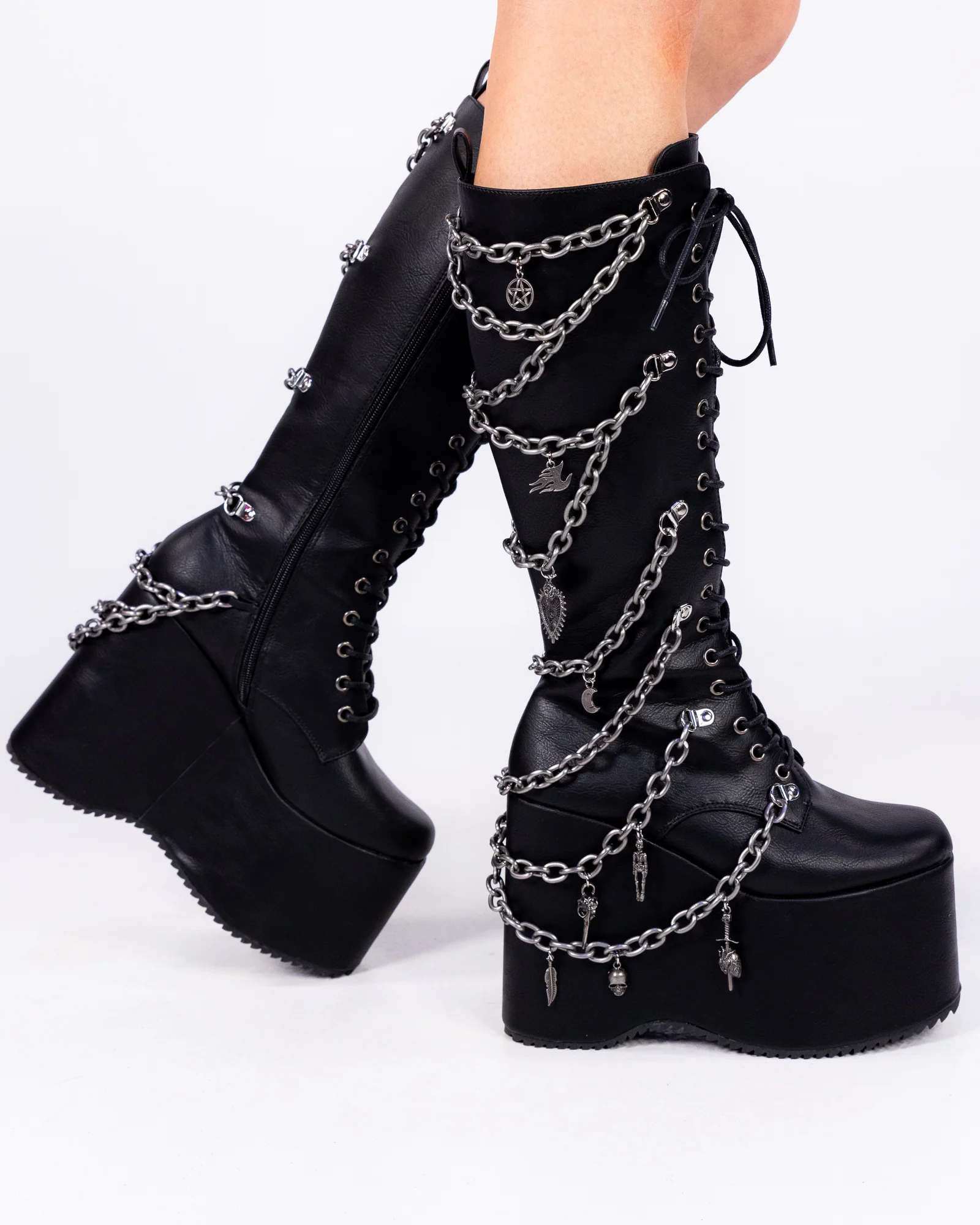 Camp Miracle Chain Women's Black Knee High Platform Boots