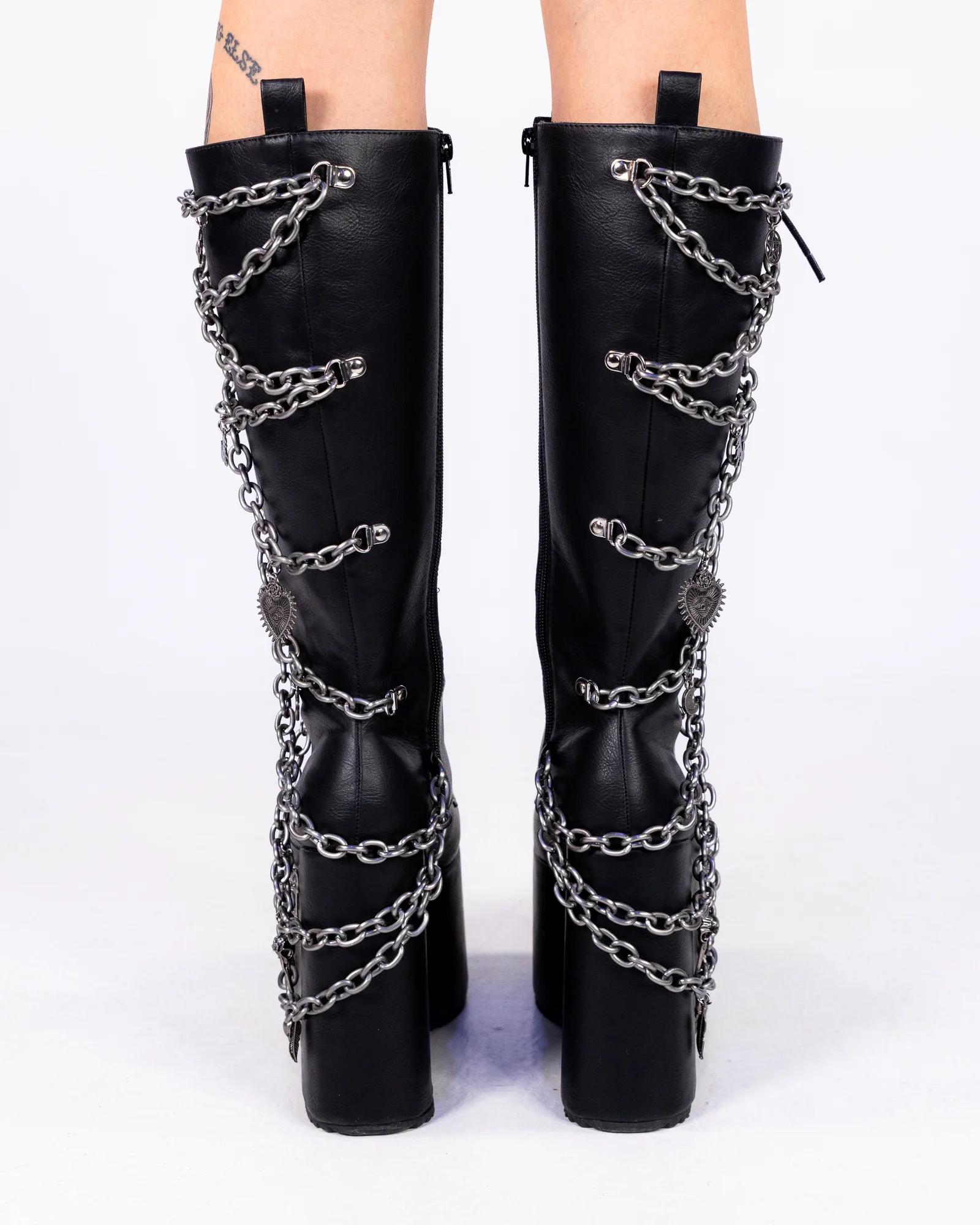 Camp Miracle Chain Women's Black Knee High Platform Boots - Image 4