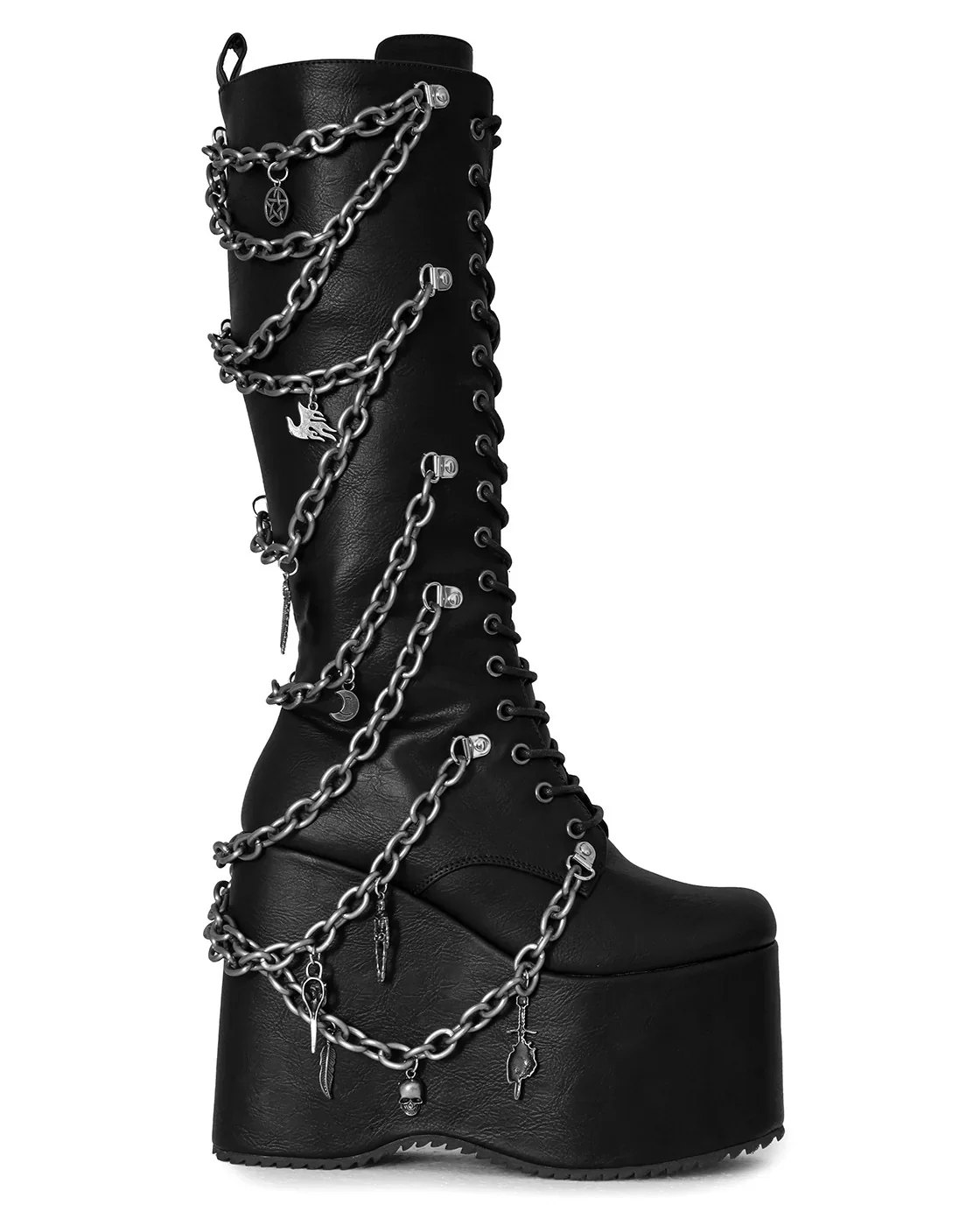 Camp Miracle Chain Women's Black Knee High Platform Boots - Image 5