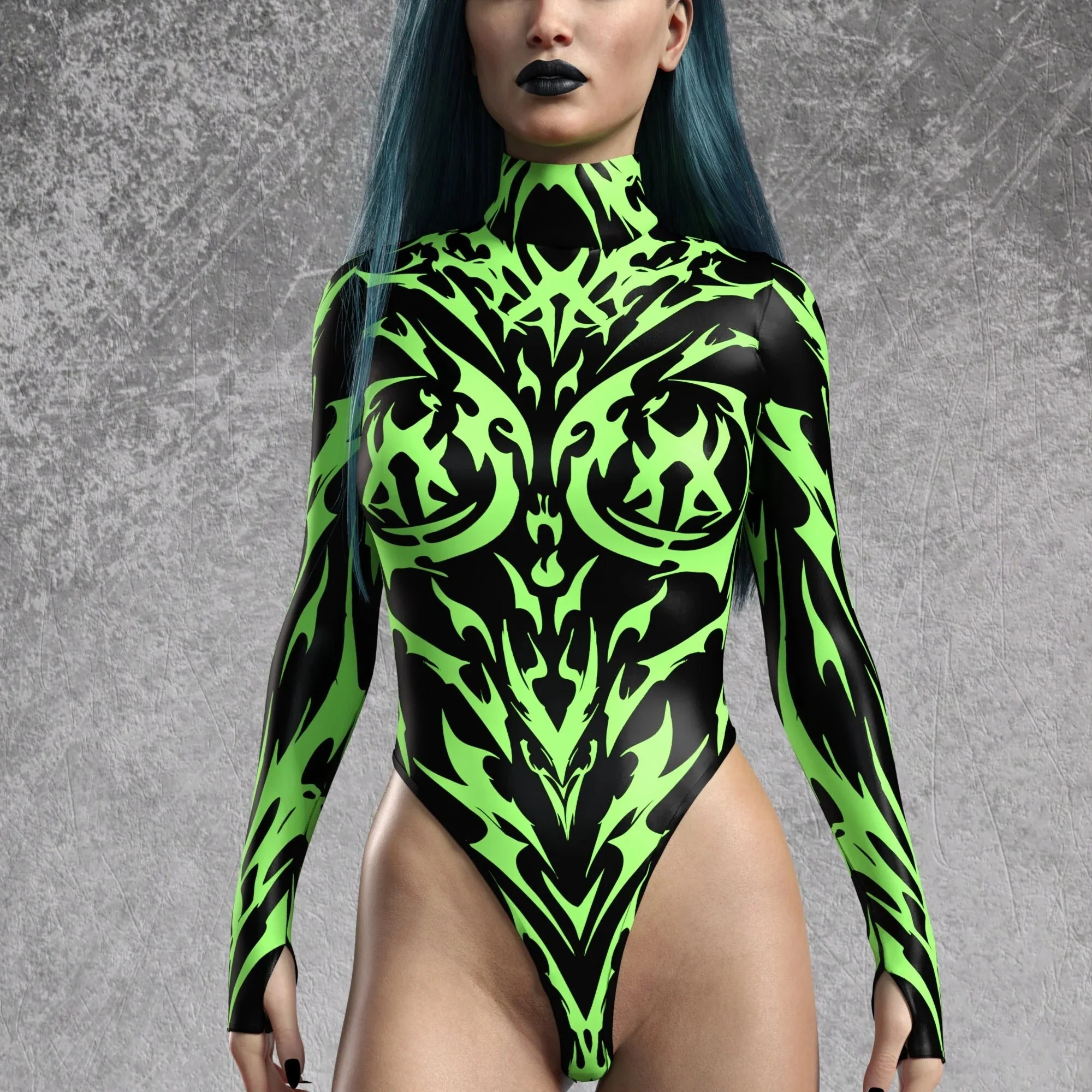 Candy Catz Sign Of Damnation Green Women's Back Zip Leotard - Image 8
