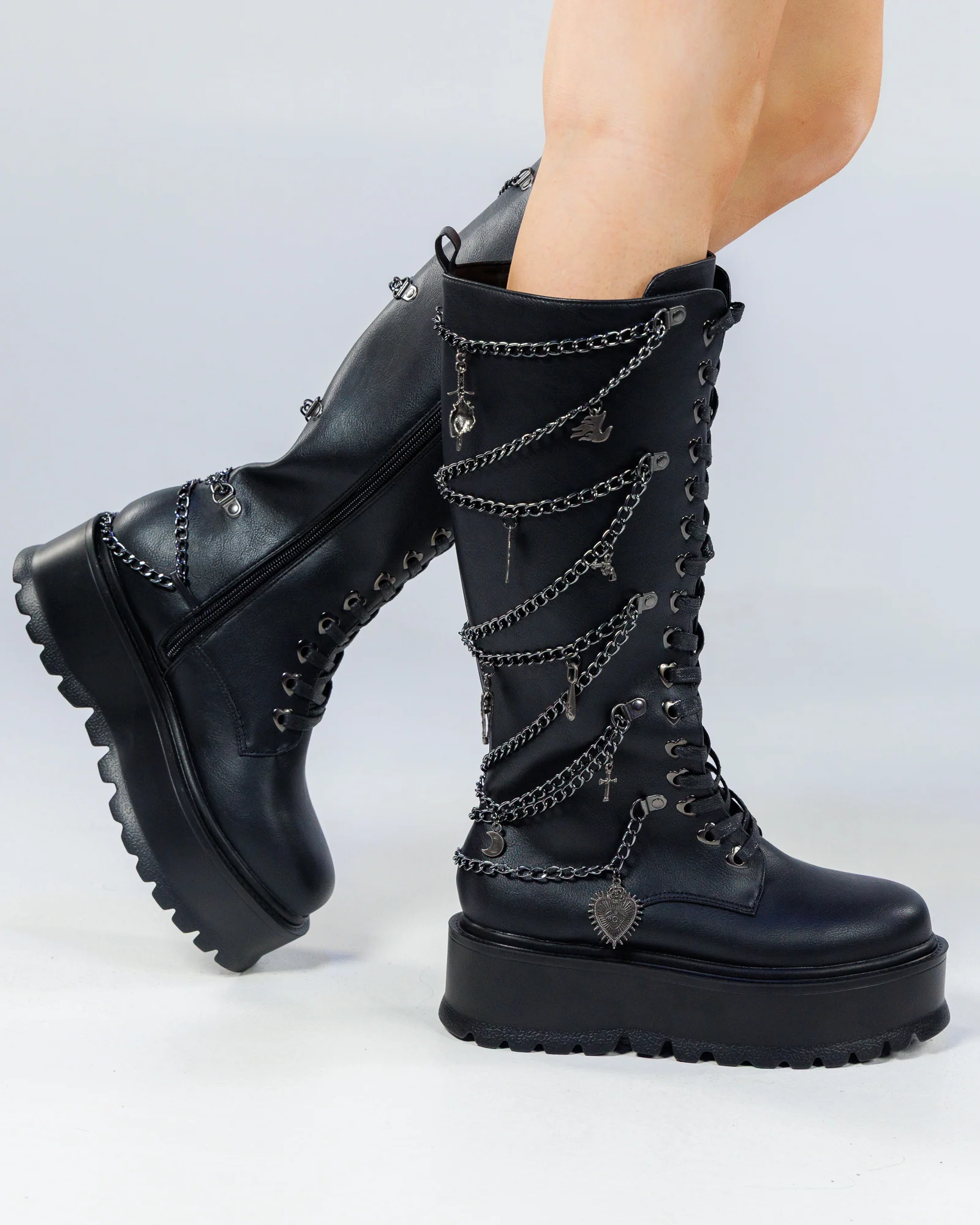 Chained Fantasy Women's Black Knee High Combat Boots - Image 2