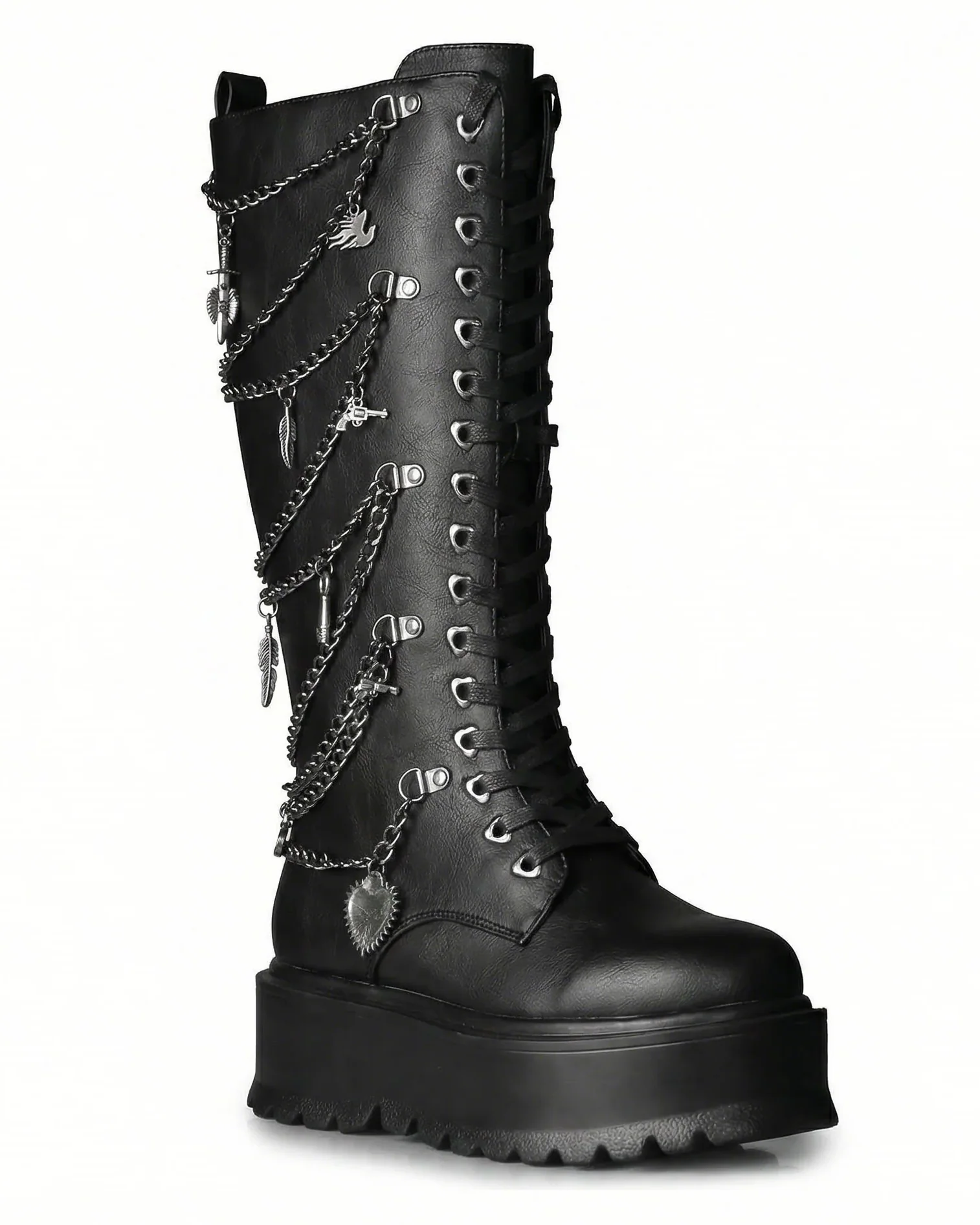 Chained Fantasy Women's Black Knee High Combat Boots - Image 4