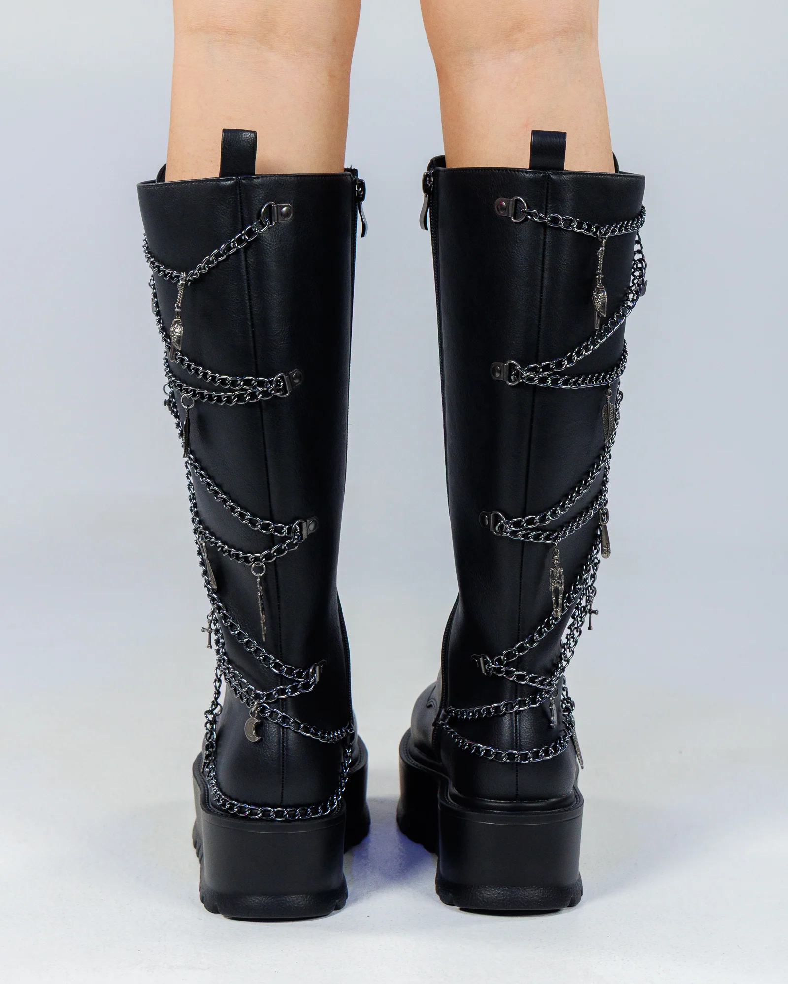 Chained Fantasy Women's Black Knee High Combat Boots - Image 7