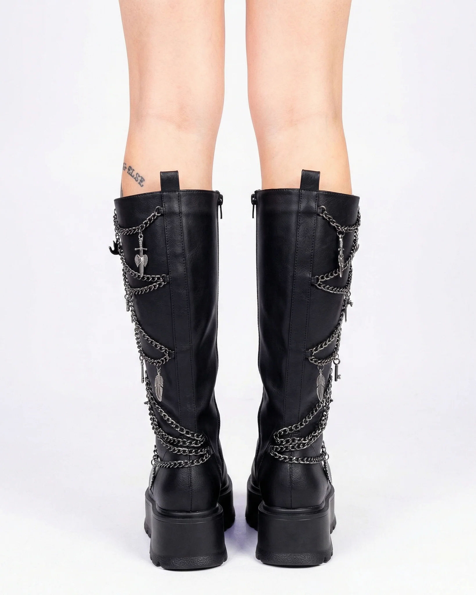 Chained Fantasy Women's Black Knee High Combat Boots - Image 9