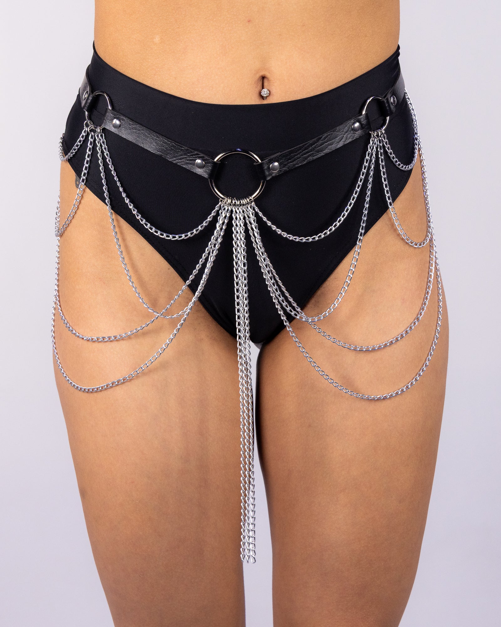Chained In Unisex Black Faux Leather Belt - Image 2