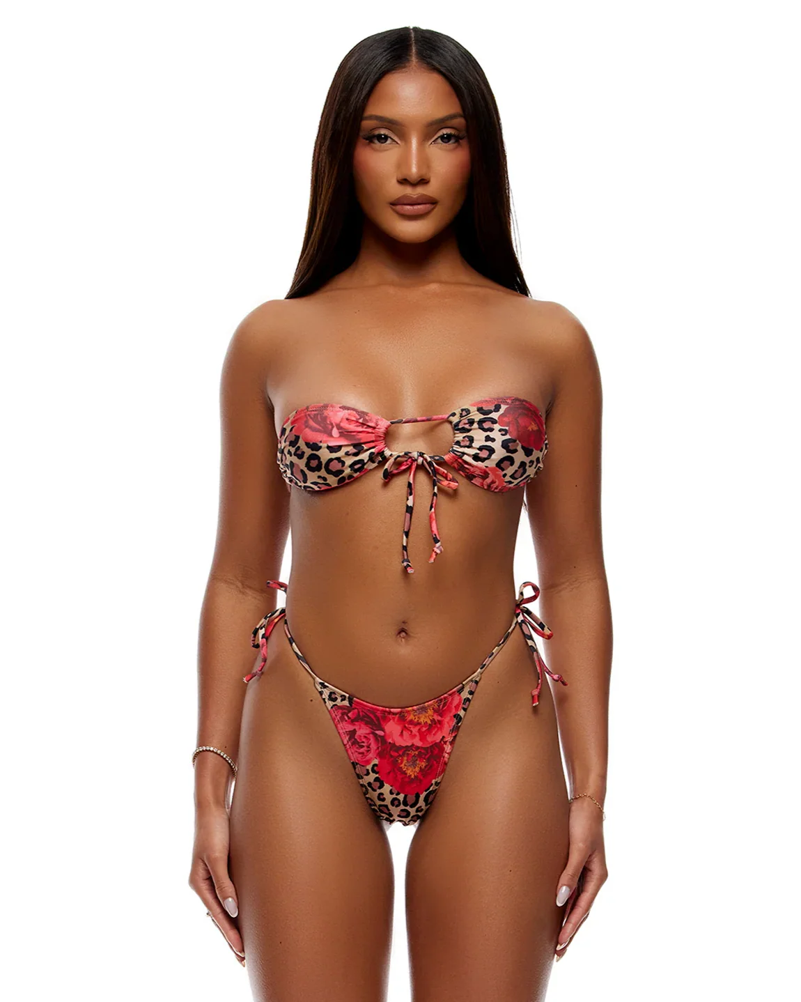 Coral Cheetah 2pc Bandeau Bikini Set - Image 6