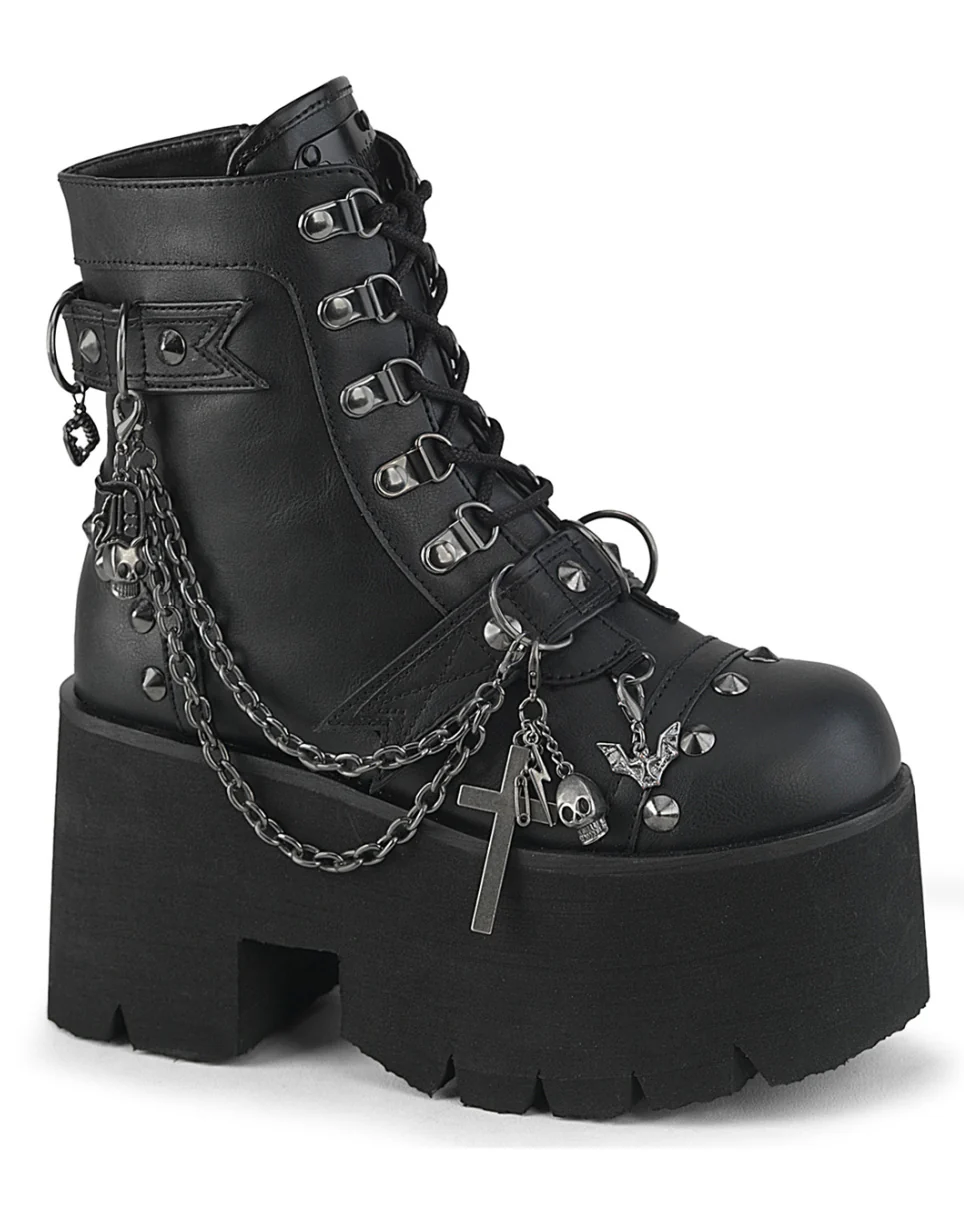 Demonia Ashes Chains & Charms Women's Black Platform Boot - Image 4