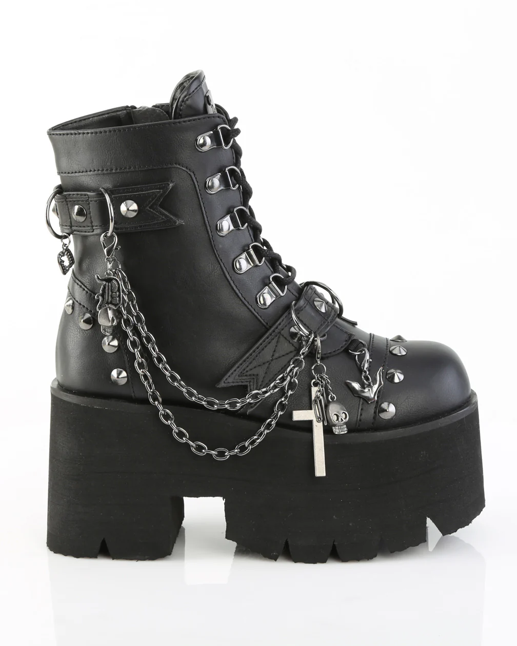 Demonia Ashes Chains & Charms Women's Black Platform Boot - Image 8