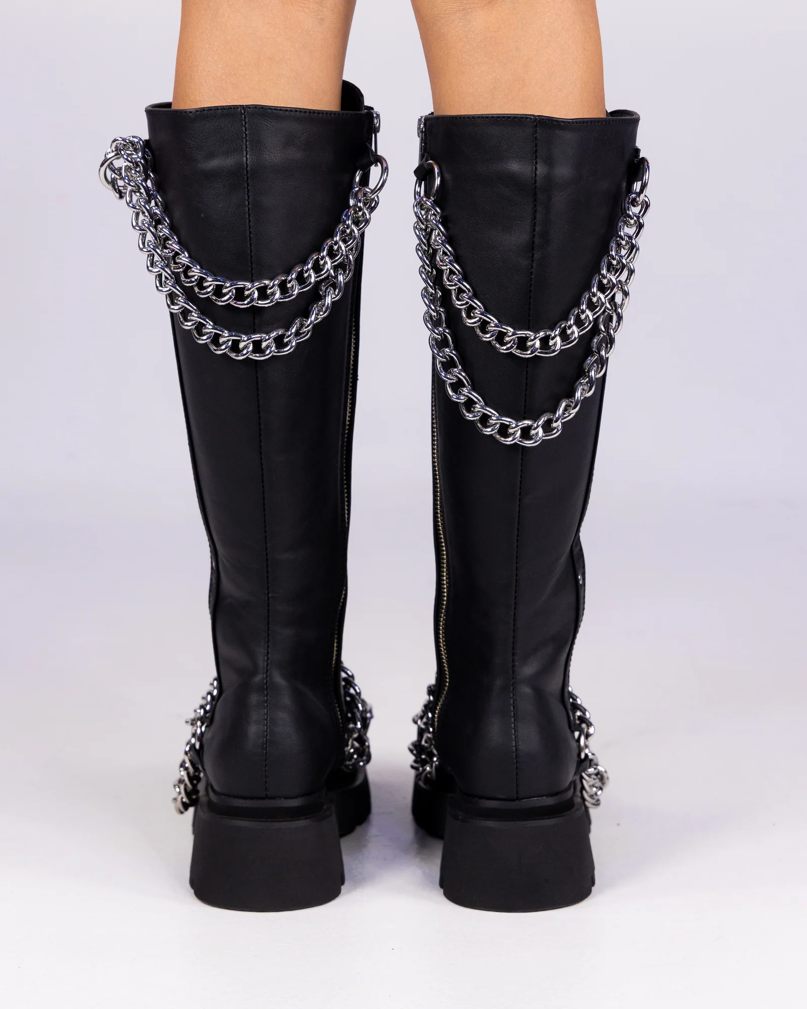 Demonia Renegade Women's Black Knee High Chain Platform Boots - Image 3