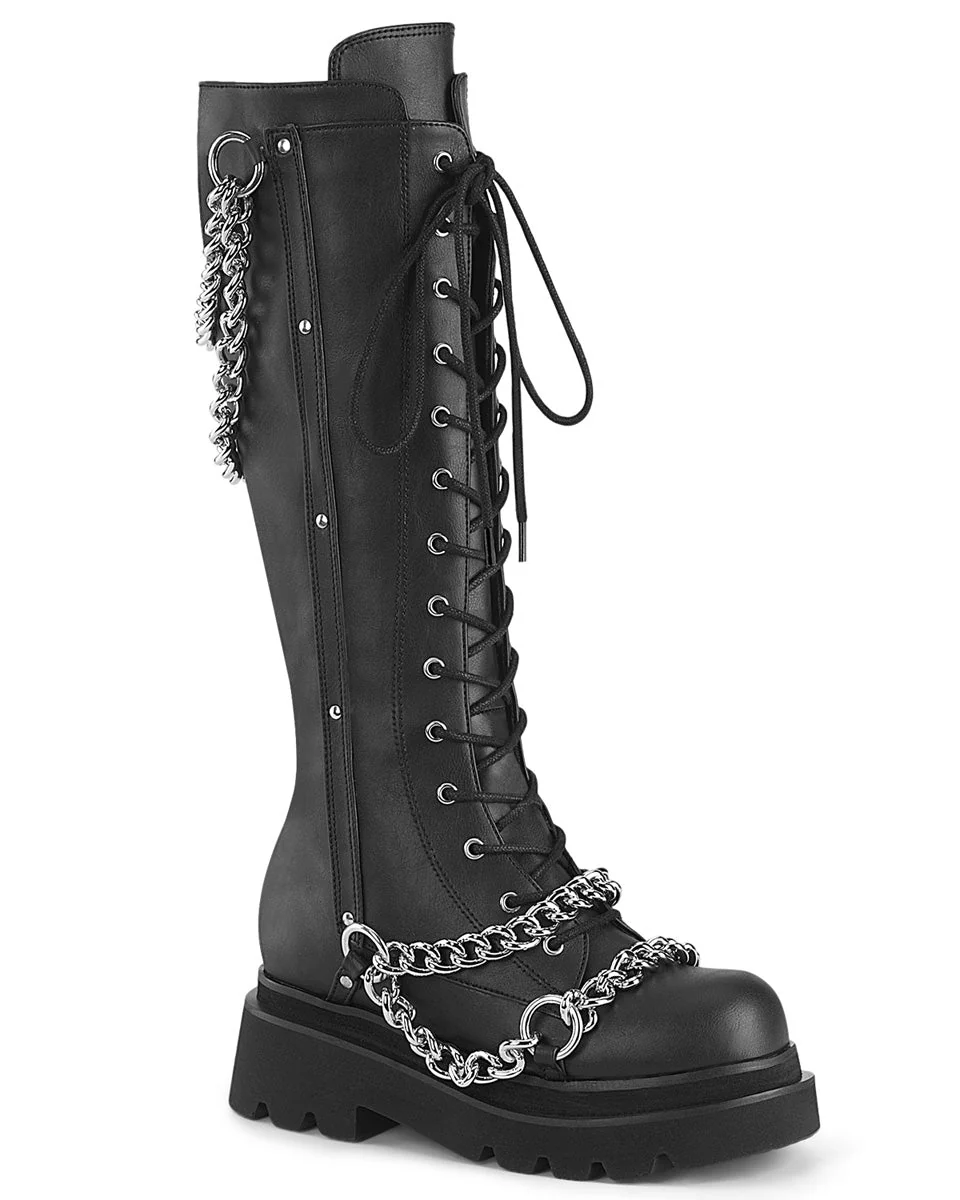 Demonia Renegade Women's Black Knee High Chain Platform Boots - Image 4
