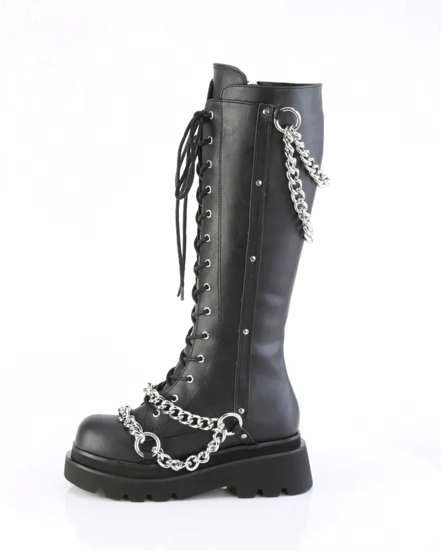 Demonia Renegade Women's Black Knee High Chain Platform Boots - Image 5