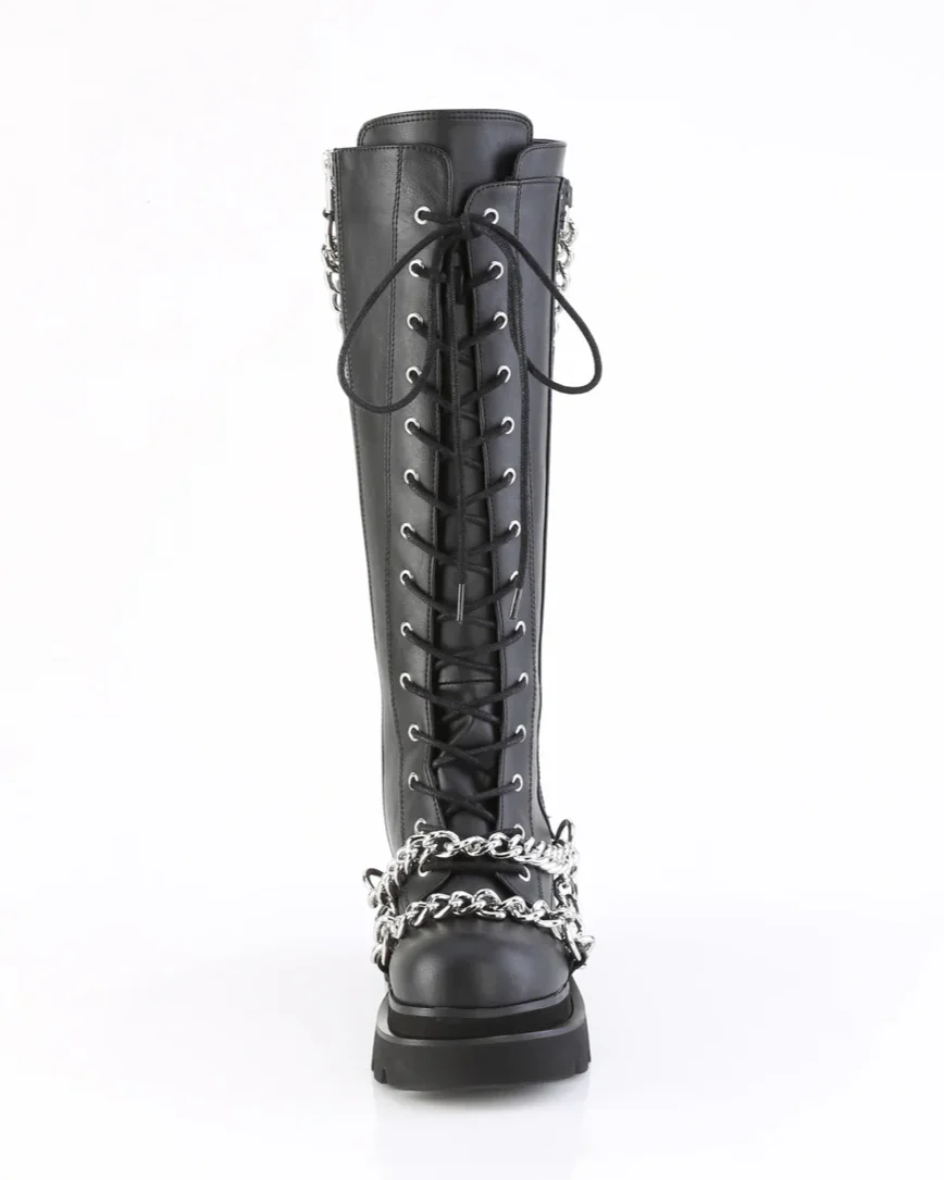 Demonia Renegade Women's Black Knee High Chain Platform Boots - Image 6