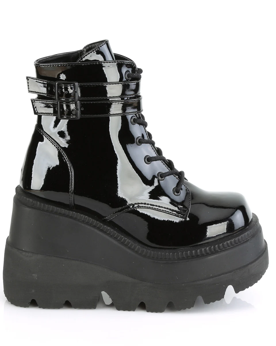 Demonia Black Patent Stacked Platform Ankle Boots - Image 6