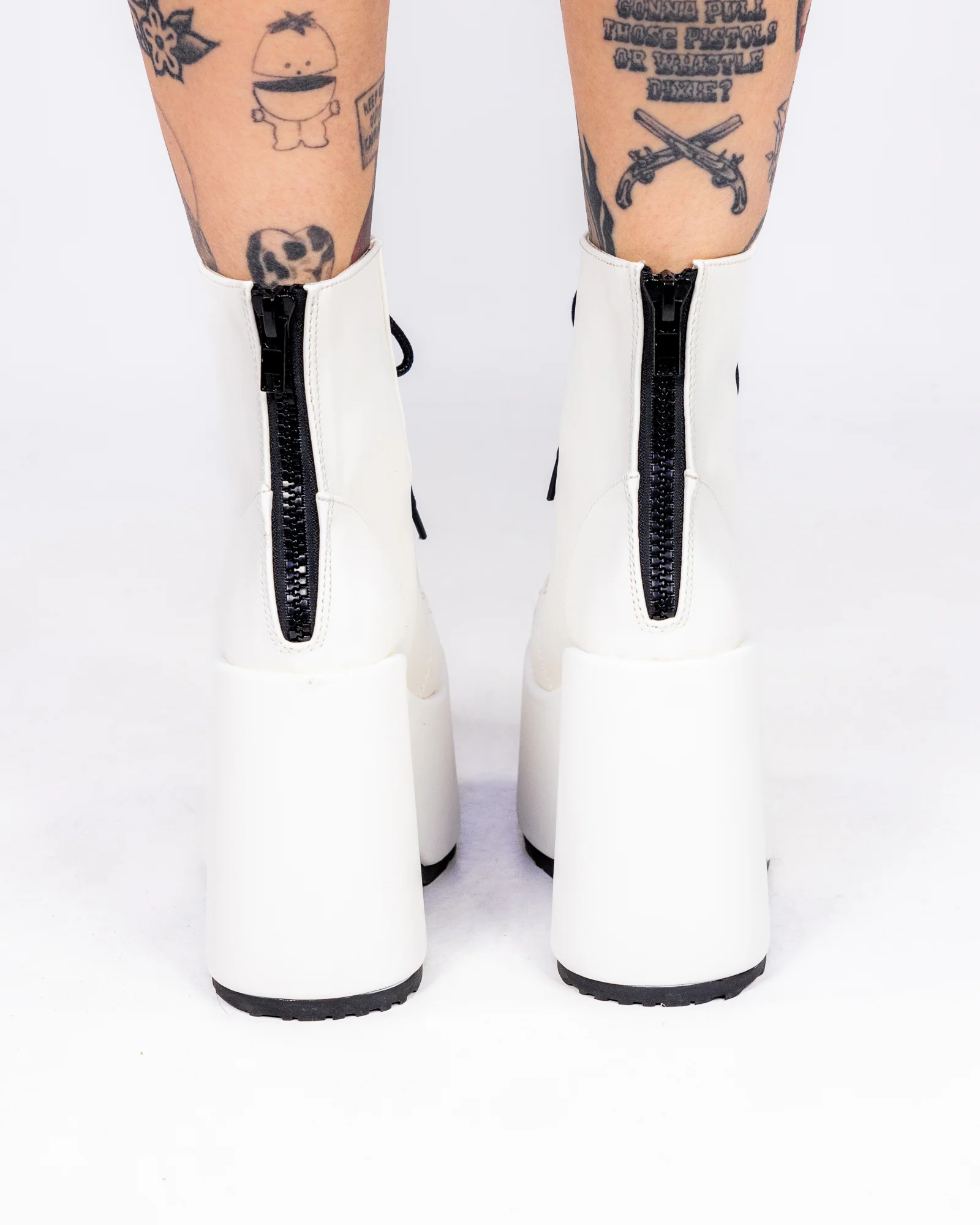 Demonia White Lace-Up Women's Platform Ankle Boots - Image 3