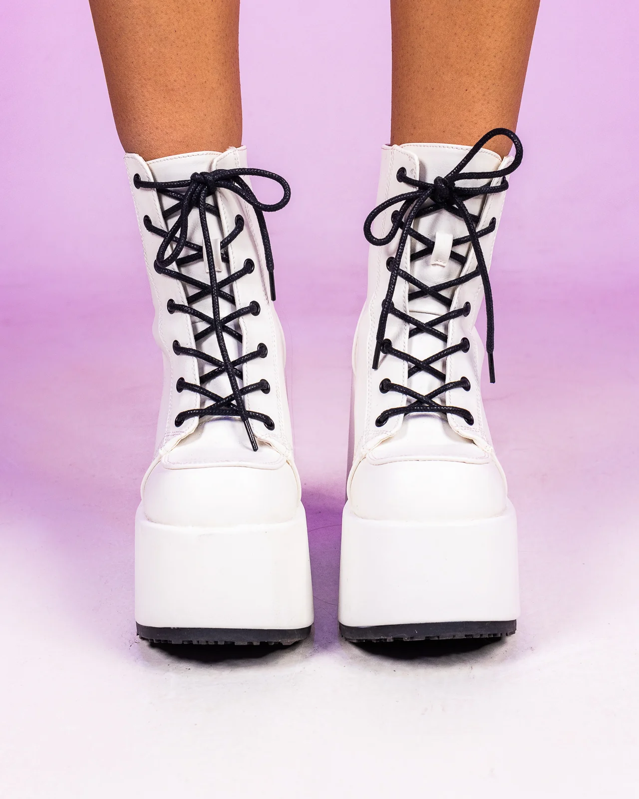 Demonia White Lace-Up Women's Platform Ankle Boots - Image 4