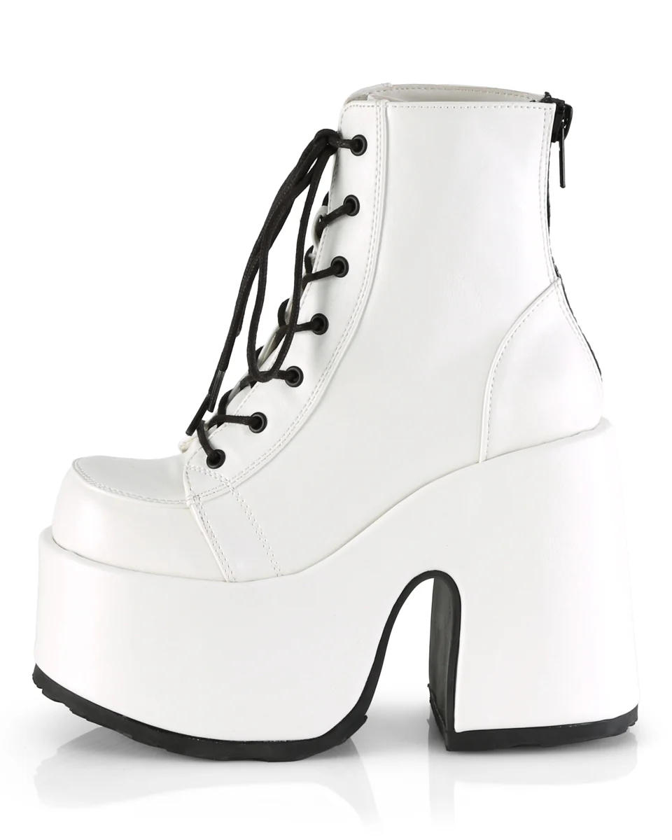 Demonia White Lace-Up Women's Platform Ankle Boots - Image 9