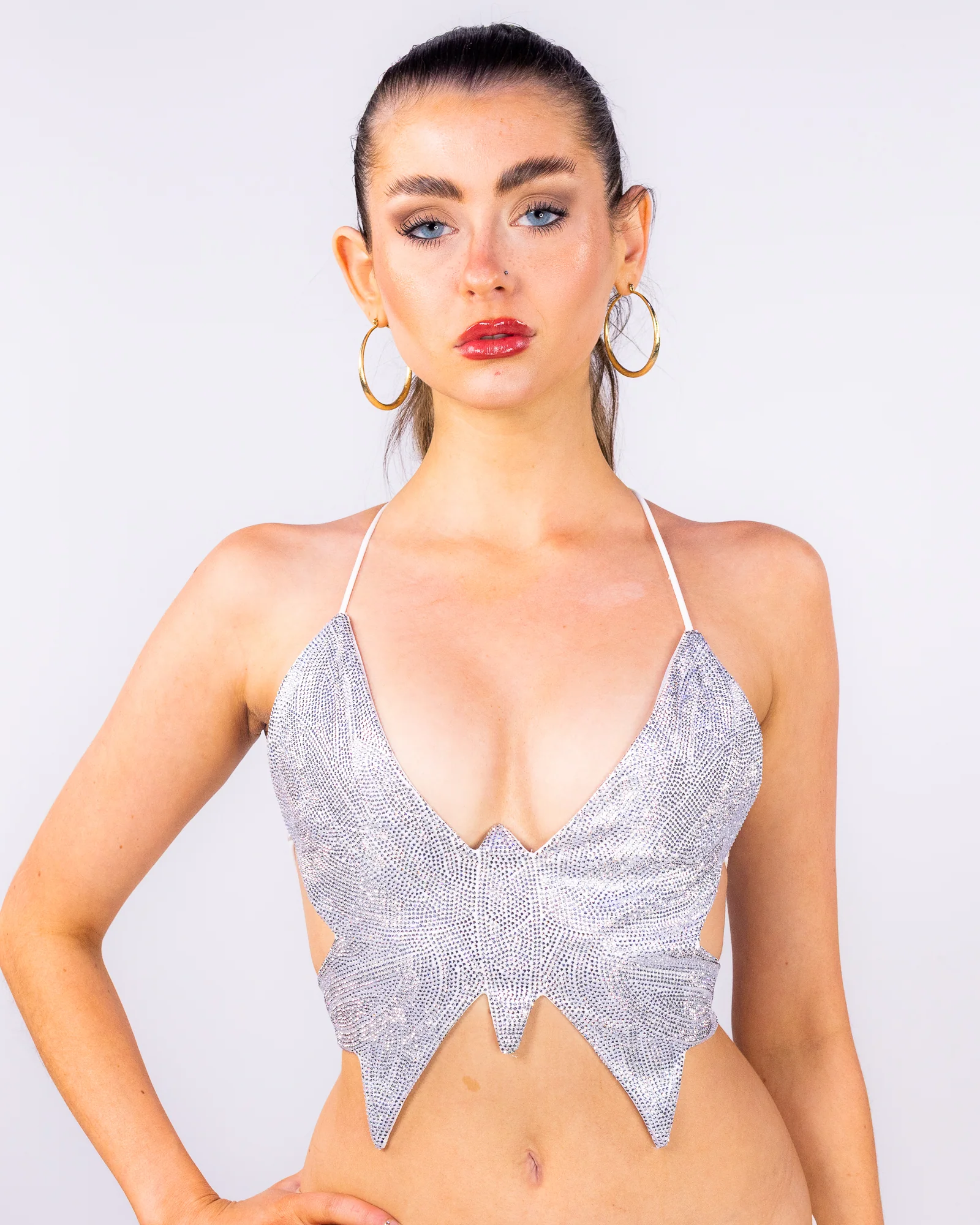 Diamond Butterfly Women's White Rhinestone Top - Image 3