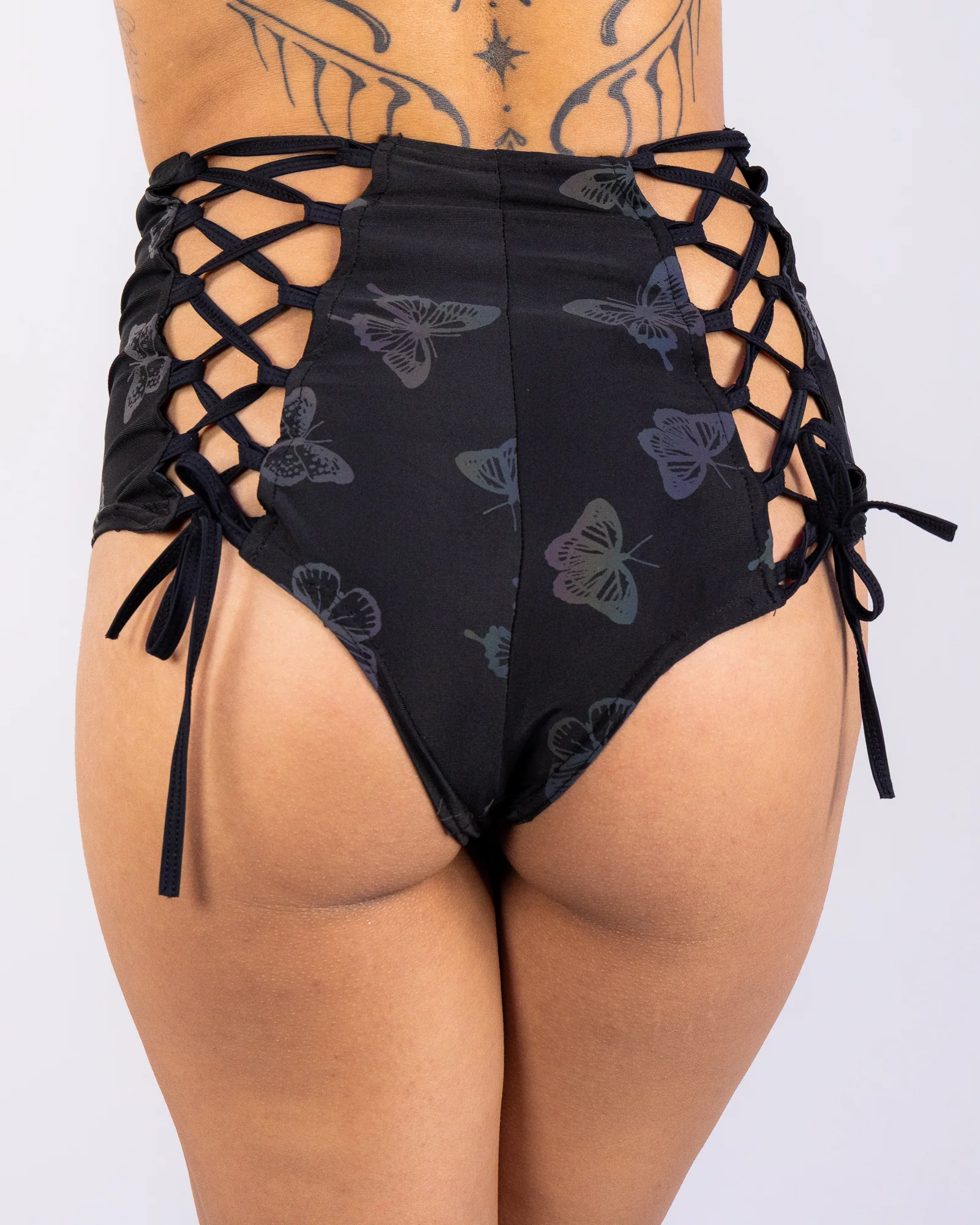 Flash Reflective Butterfly Women's Lace-Up Booty Shorts - Image 8