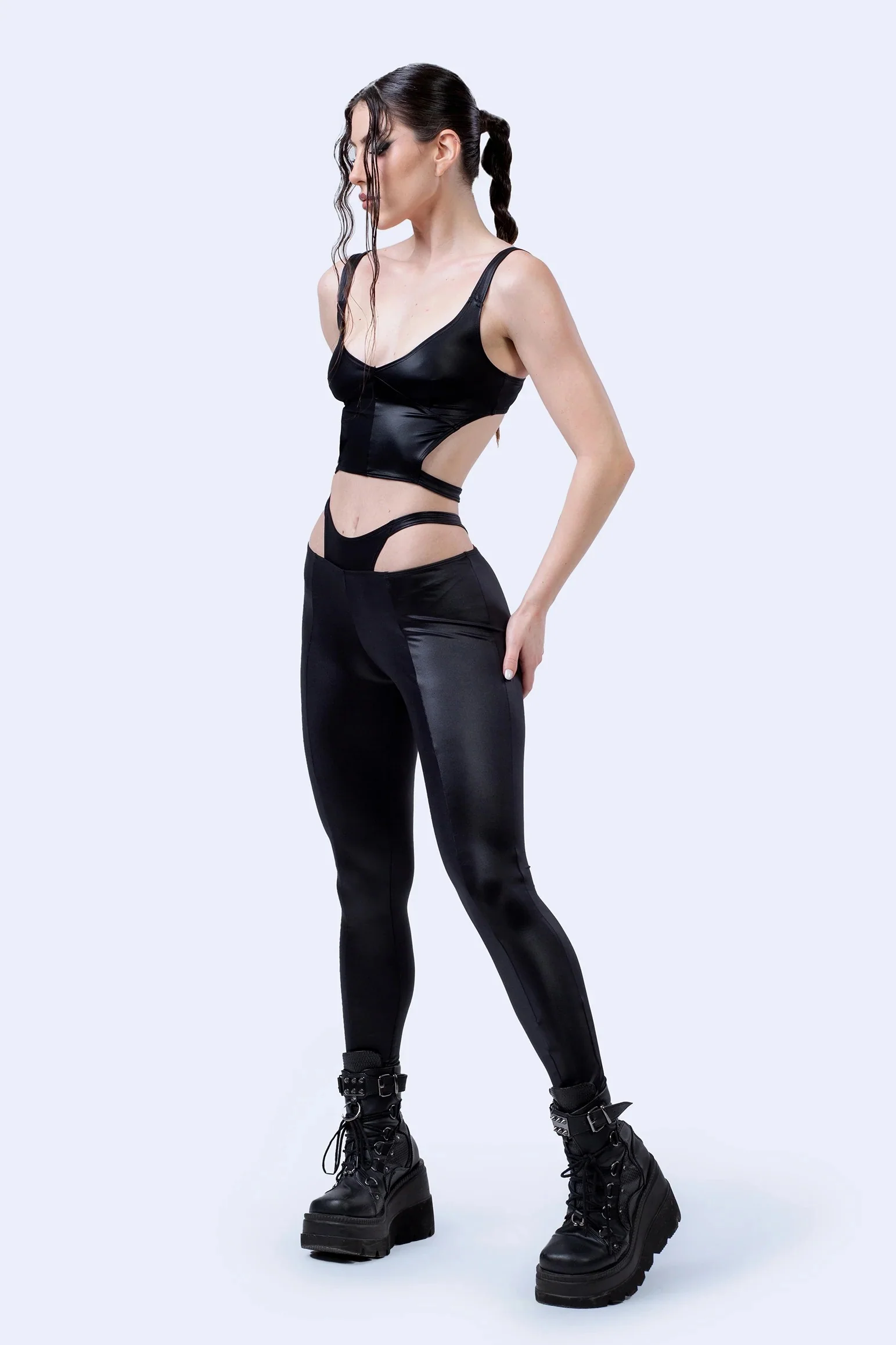 Badinka Gunpowder Women's Top & Faux Thong Leggings Black Set - Image 6