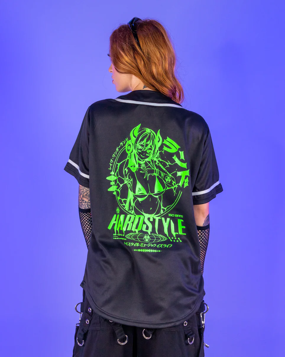 Hardstyle Baddie Anime UV Neon Green Baseball Jersey - Image 7