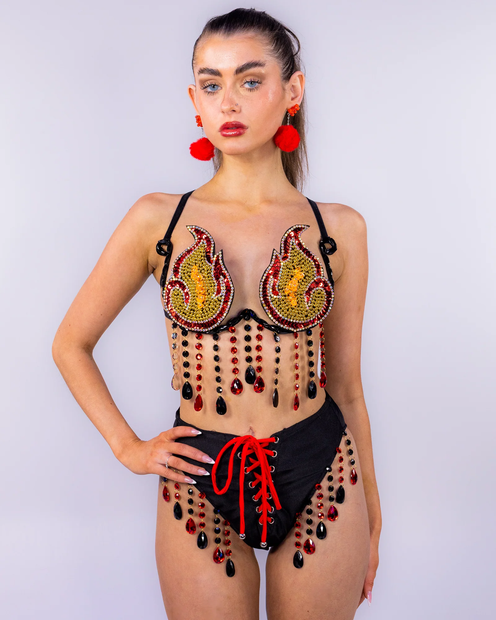 Hellfire Women's 2pc Flame Carnival Bra Set - Image 6