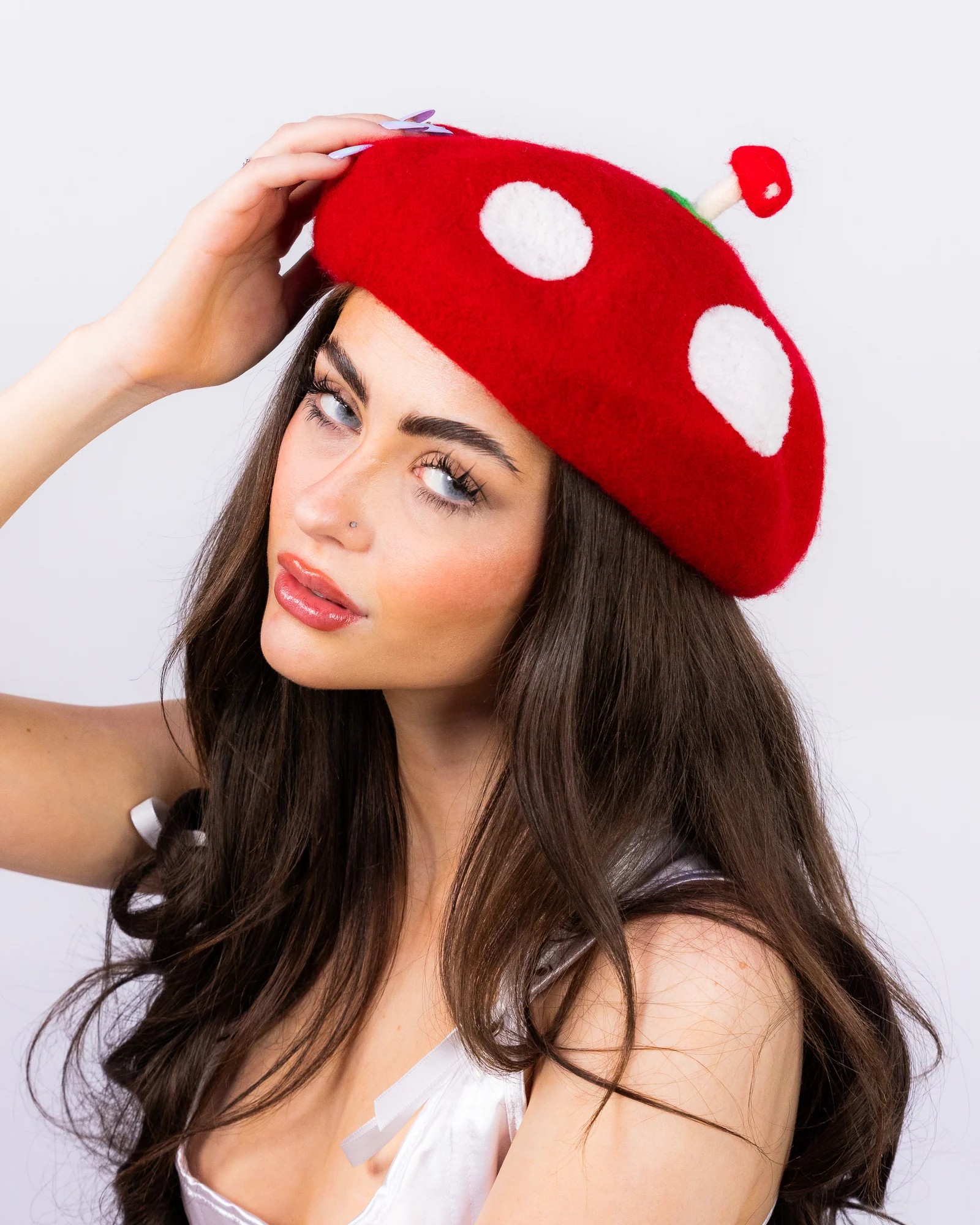 Lil Shroom Unisex Red & White Wool Beret - Image 4