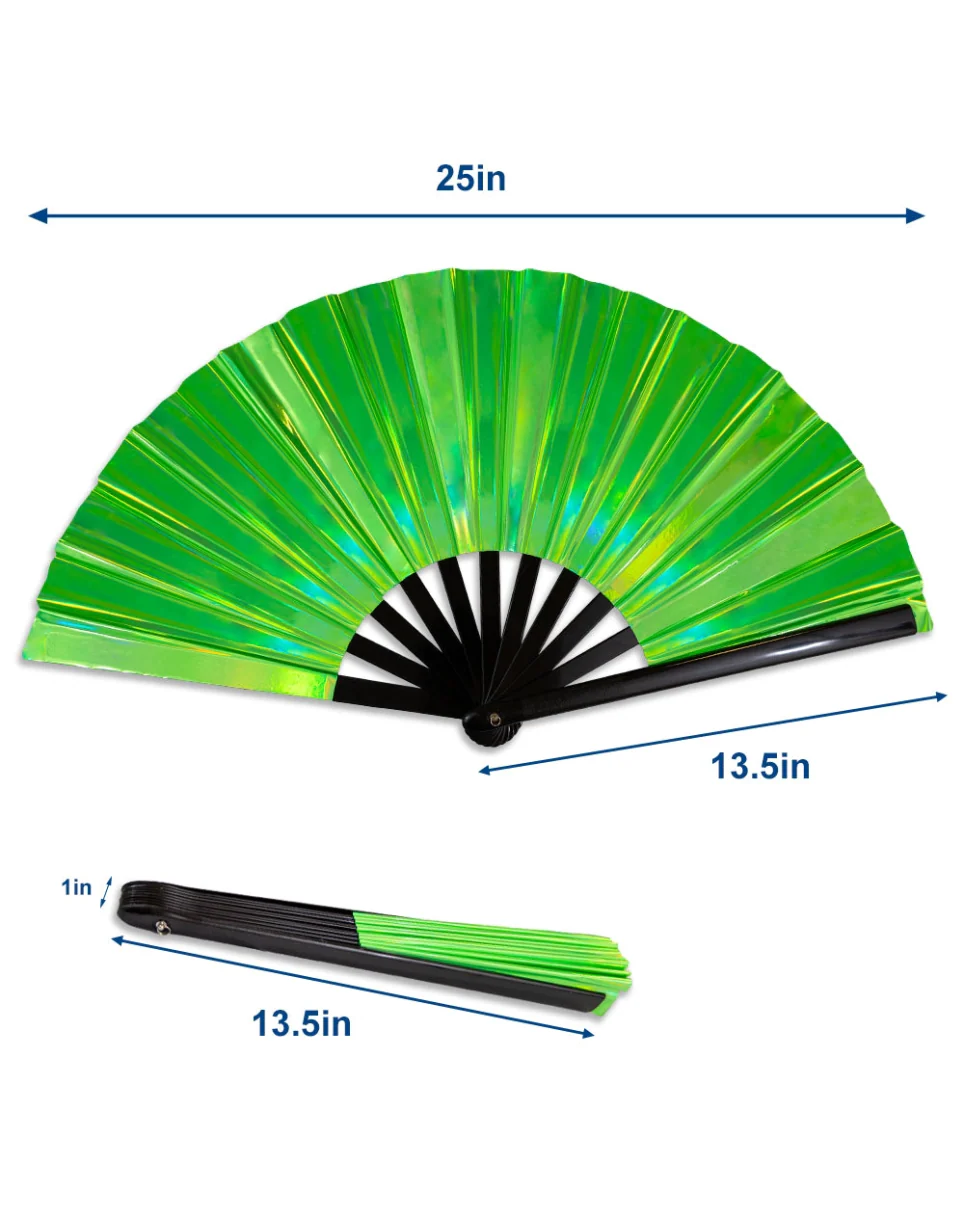 Metallic Green Unisex Folding Fan - Image 2
