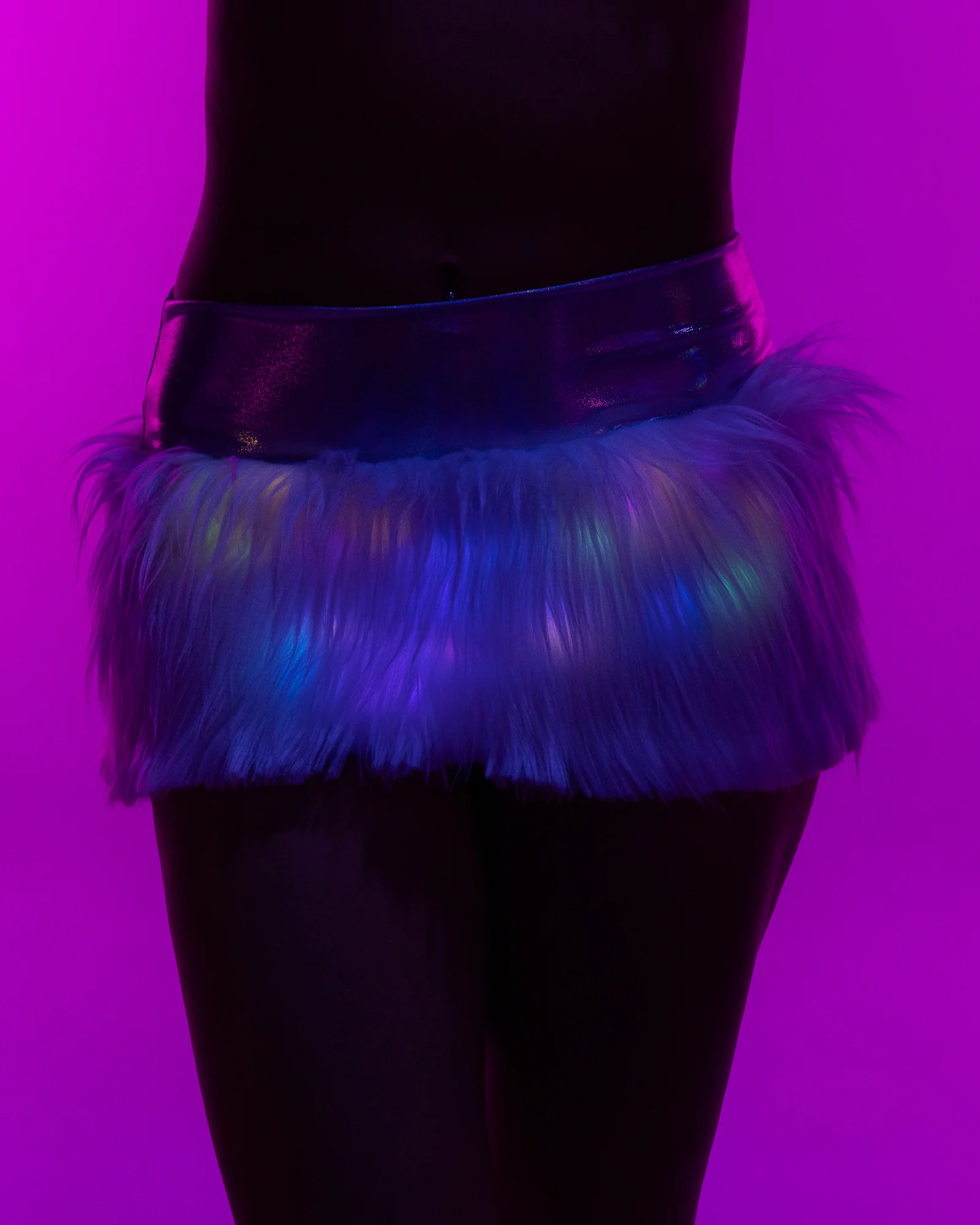 Multicolor LED Women's White Faux Fur Skirt