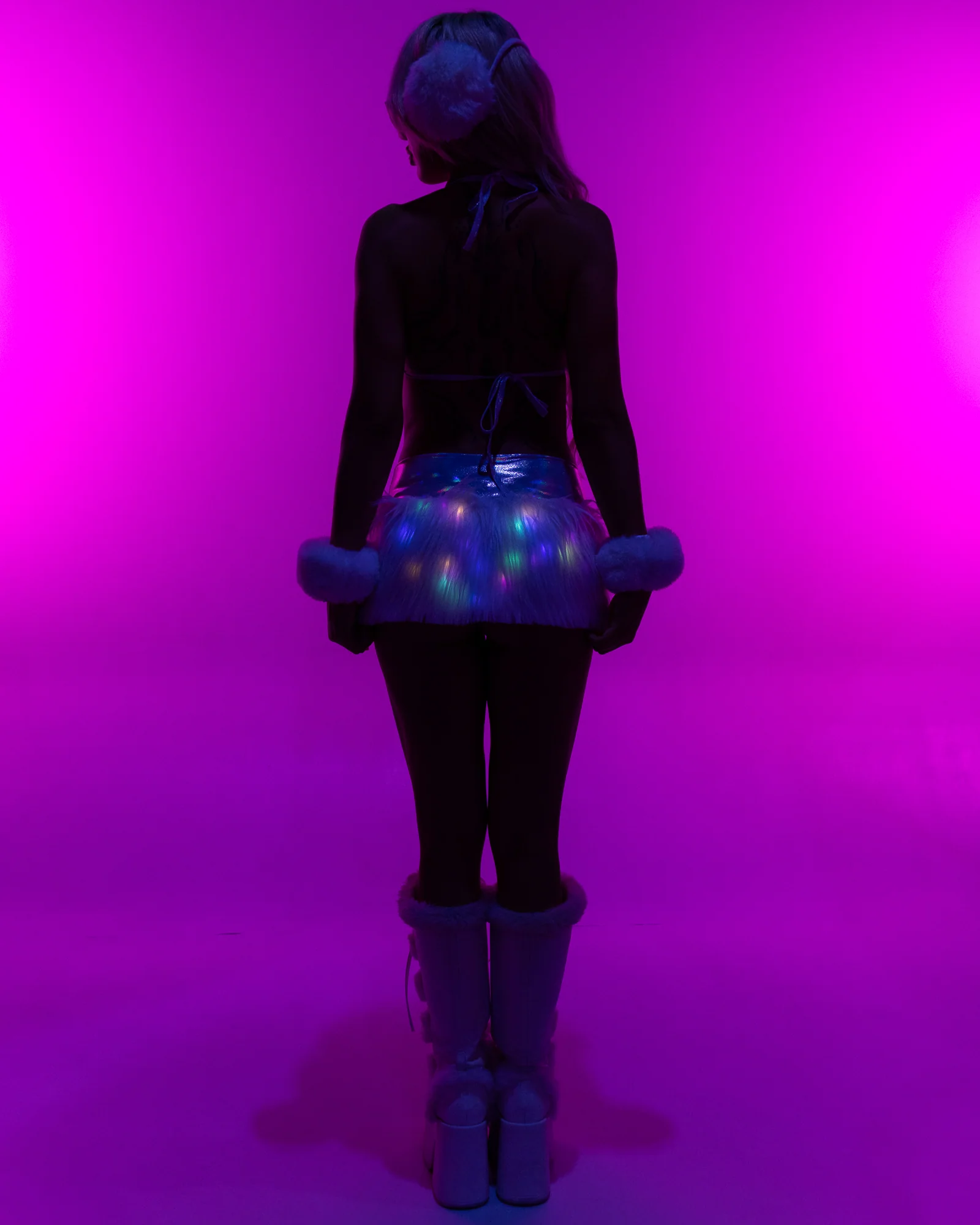 Multicolor LED Women's White Faux Fur Skirt - Image 4