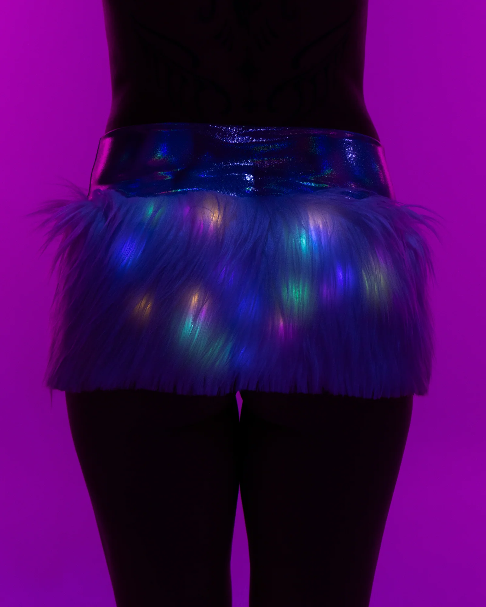 Multicolor LED Women's White Faux Fur Skirt - Image 9