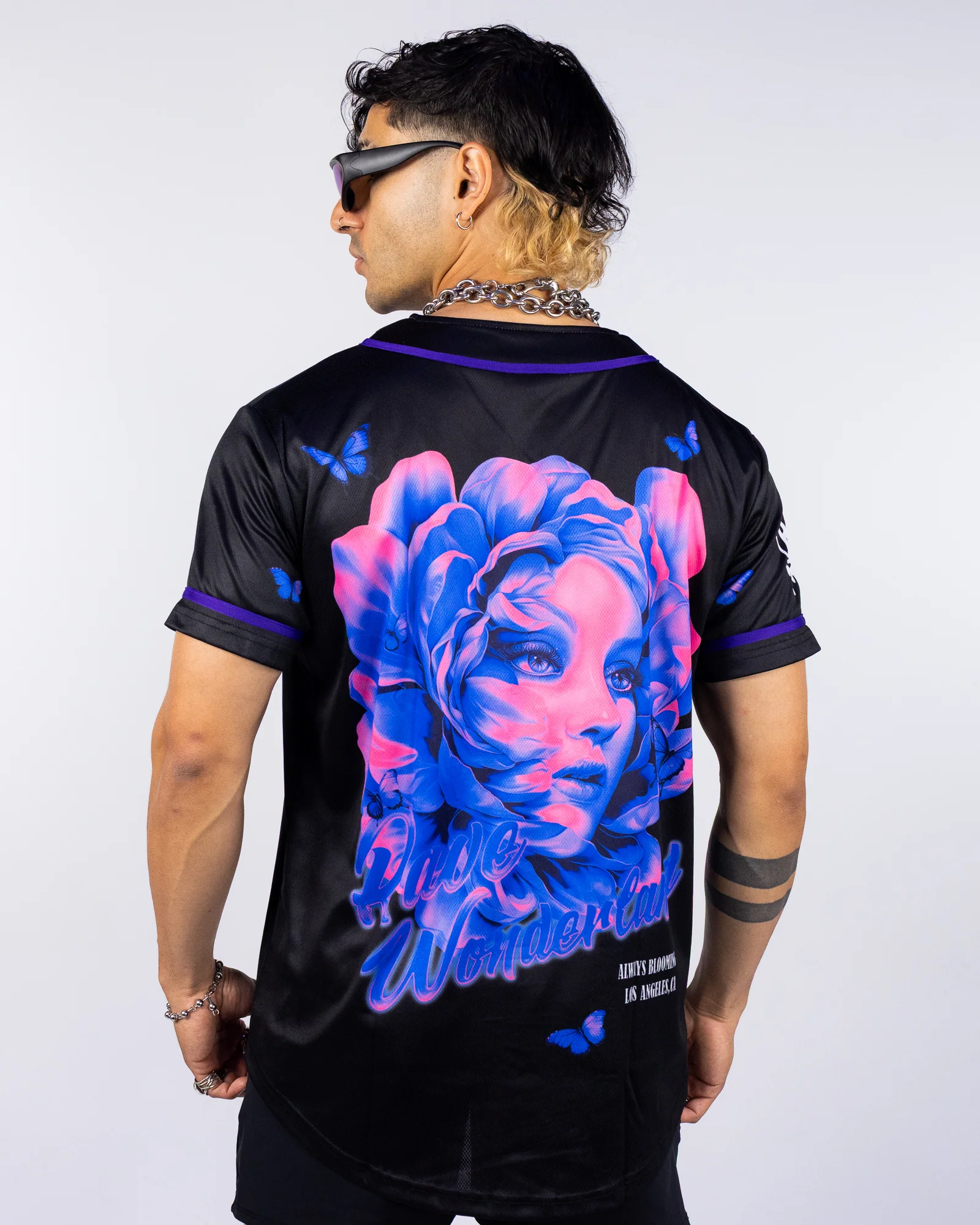 Night Blossom Men's Black Baseball Jersey