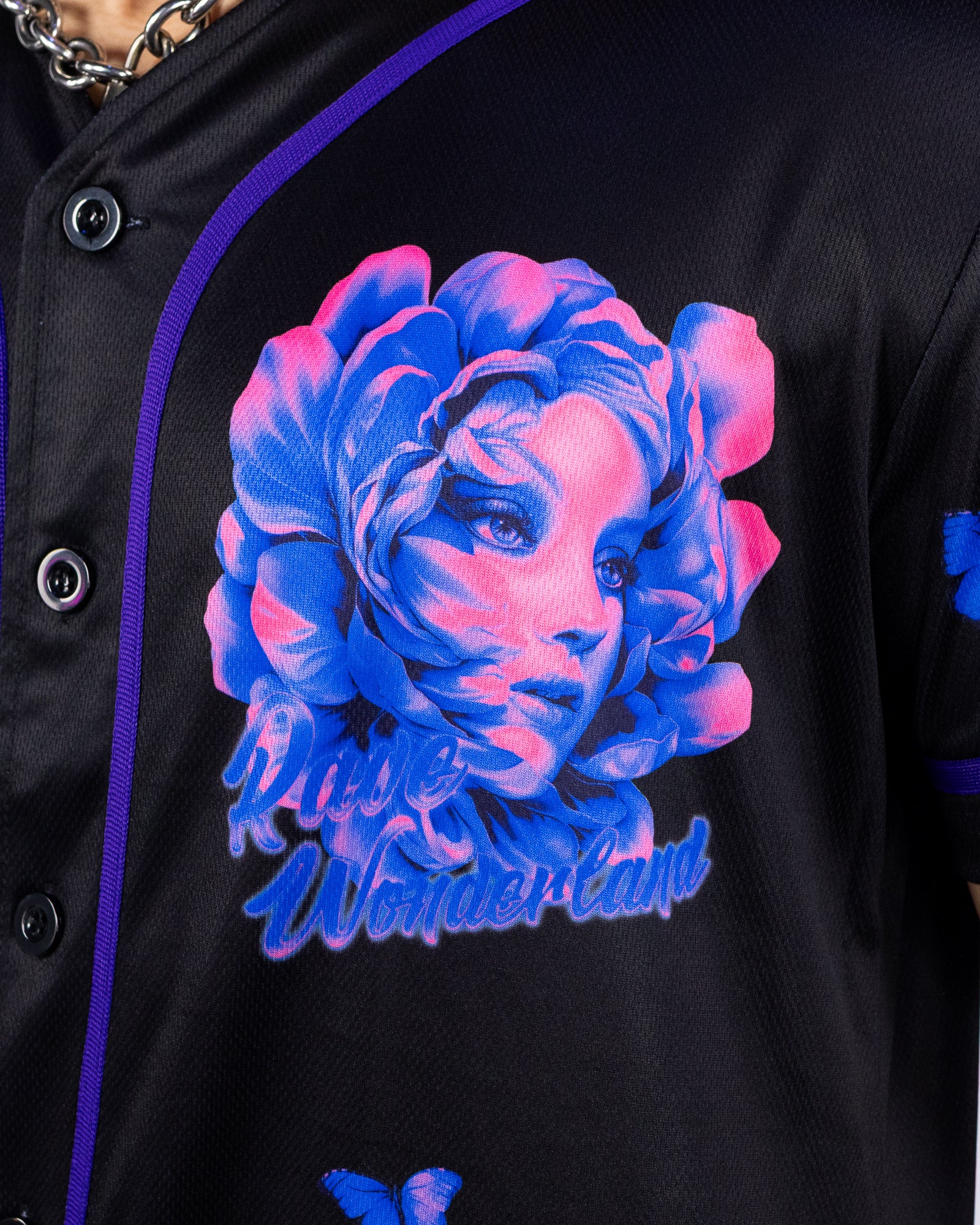 Night Blossom Men's Black Baseball Jersey - Image 3