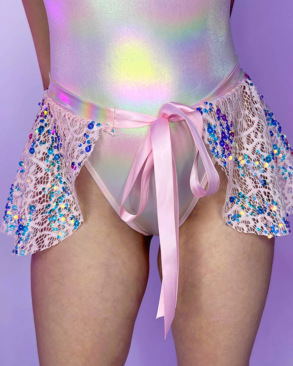Pink Blush Sequin Net Tie Skirt - Image 5