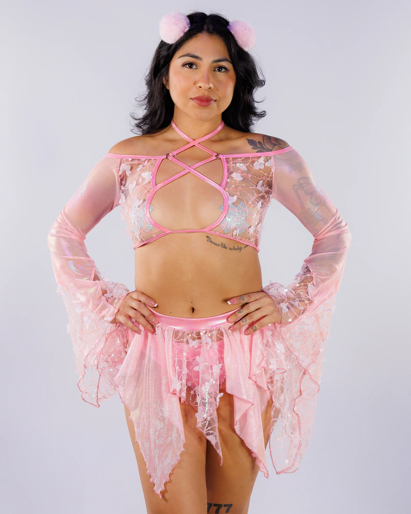 Pink Flutter Fairy Women's Butterfly Top & Skirt Set