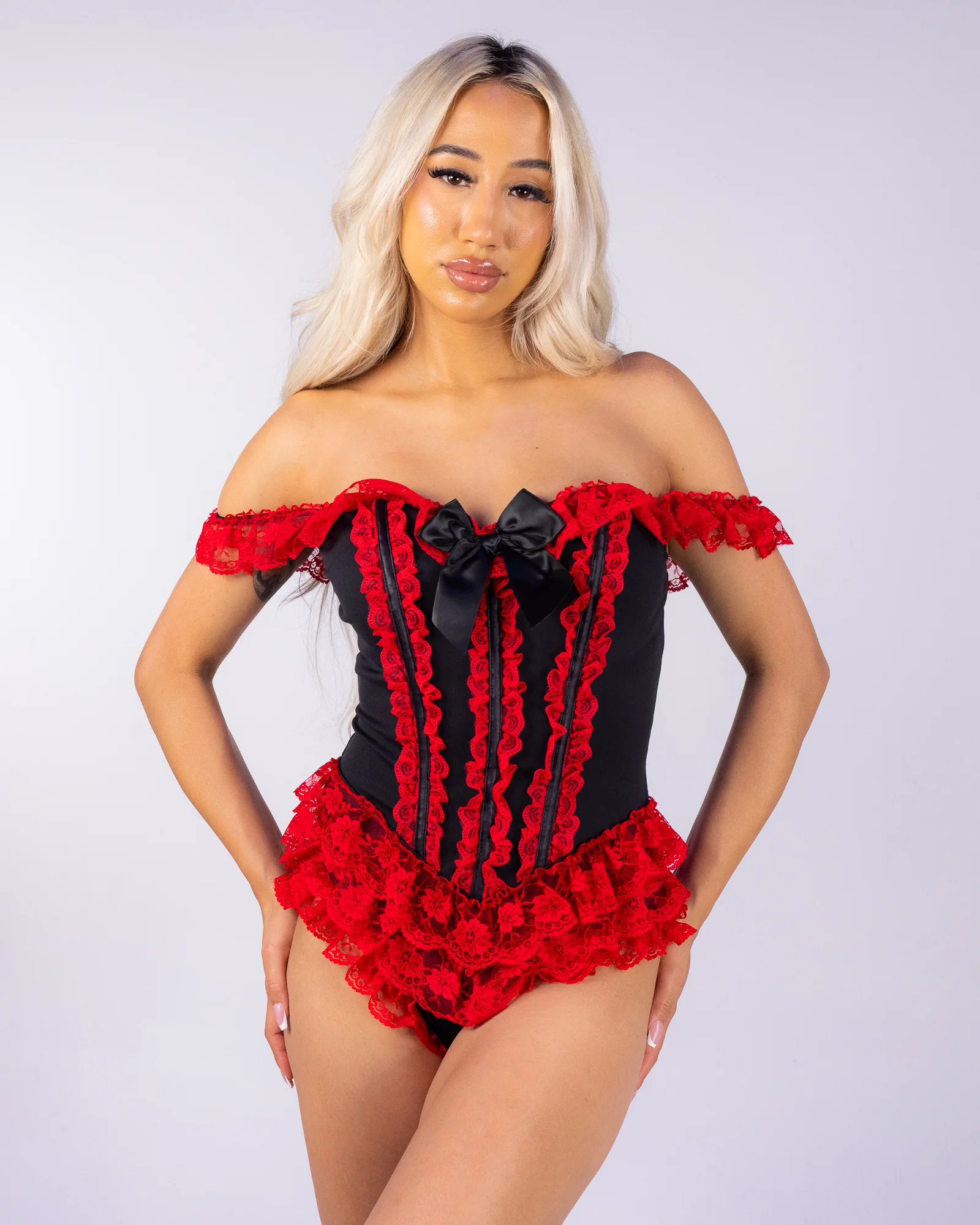 Red La Boheme Women's Ruffle Corset Bodysuit - Image 3