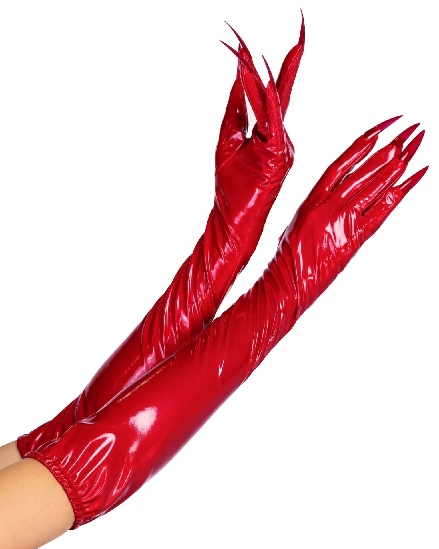 Red Vinyl Claw Elbow Length Gloves - Image 3