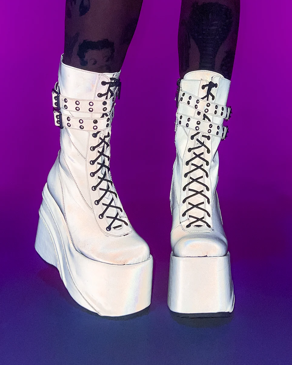 Silver Stardust Platform Boots - Image 3