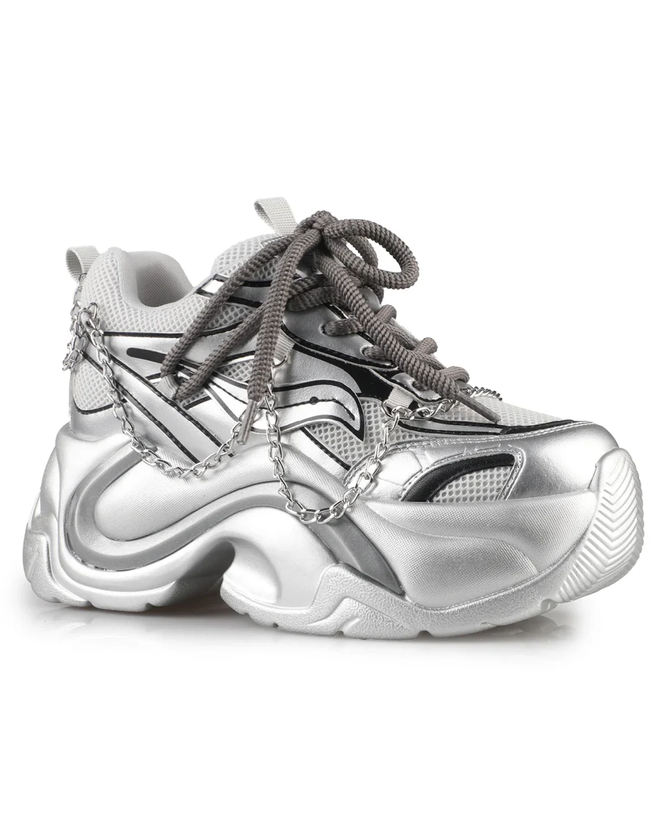 Silver Storm Women's Chain Wedge Sneakers - Image 4