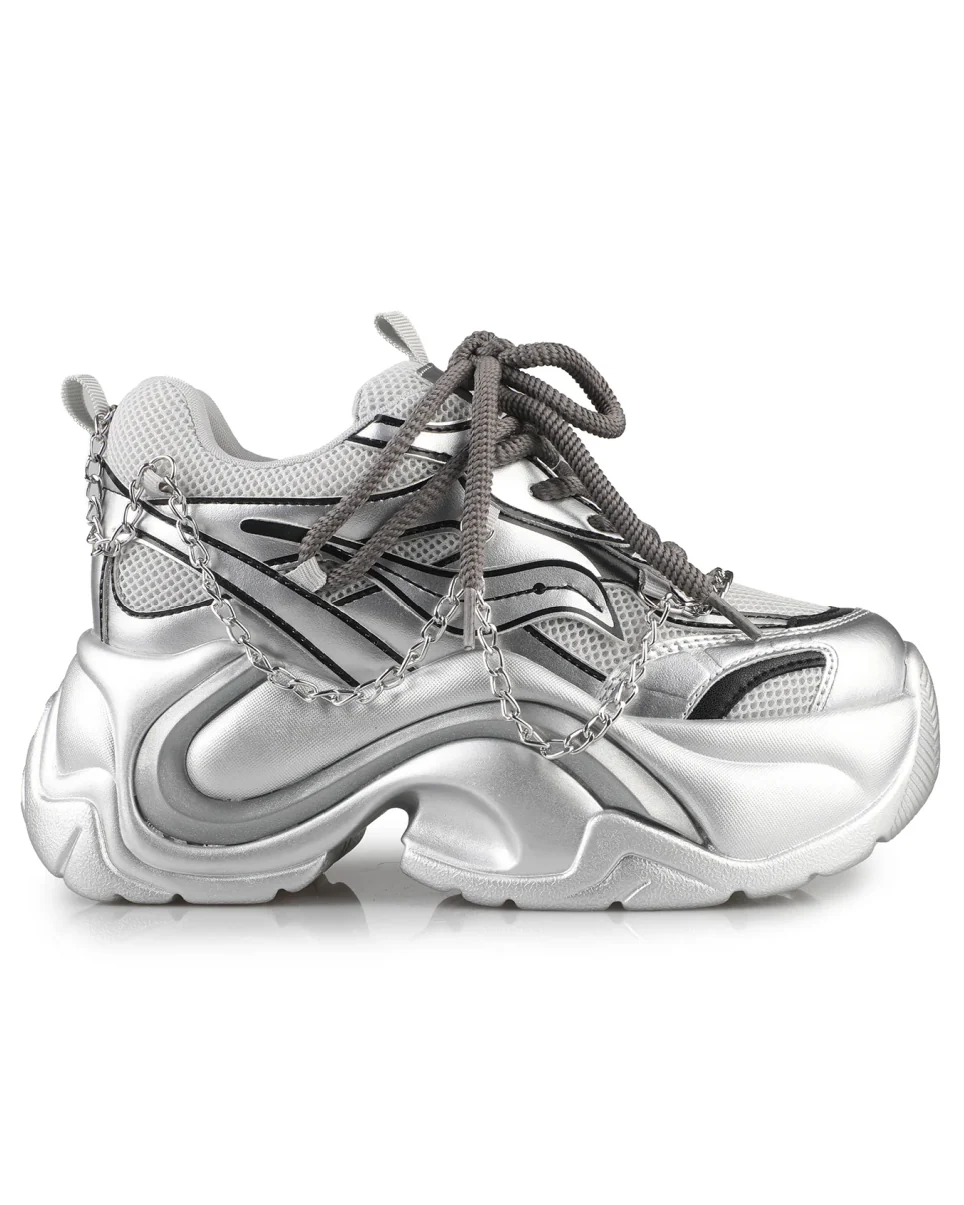 Silver Storm Women's Chain Wedge Sneakers - Image 5