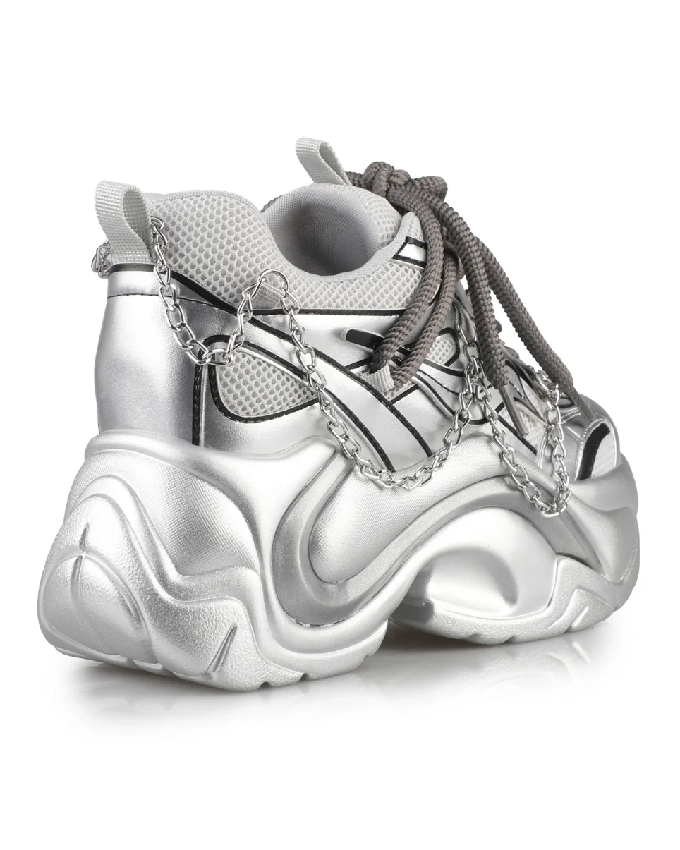 Silver Storm Women's Chain Wedge Sneakers - Image 6