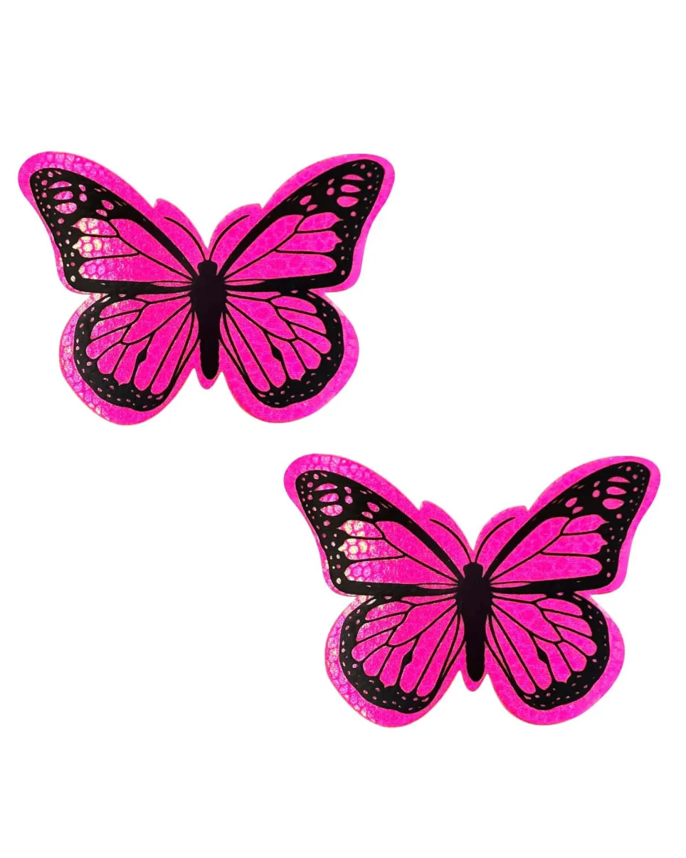 Super Pink Holographic Butterfly UV Blacklight Neva Nude Pasties - Image 3