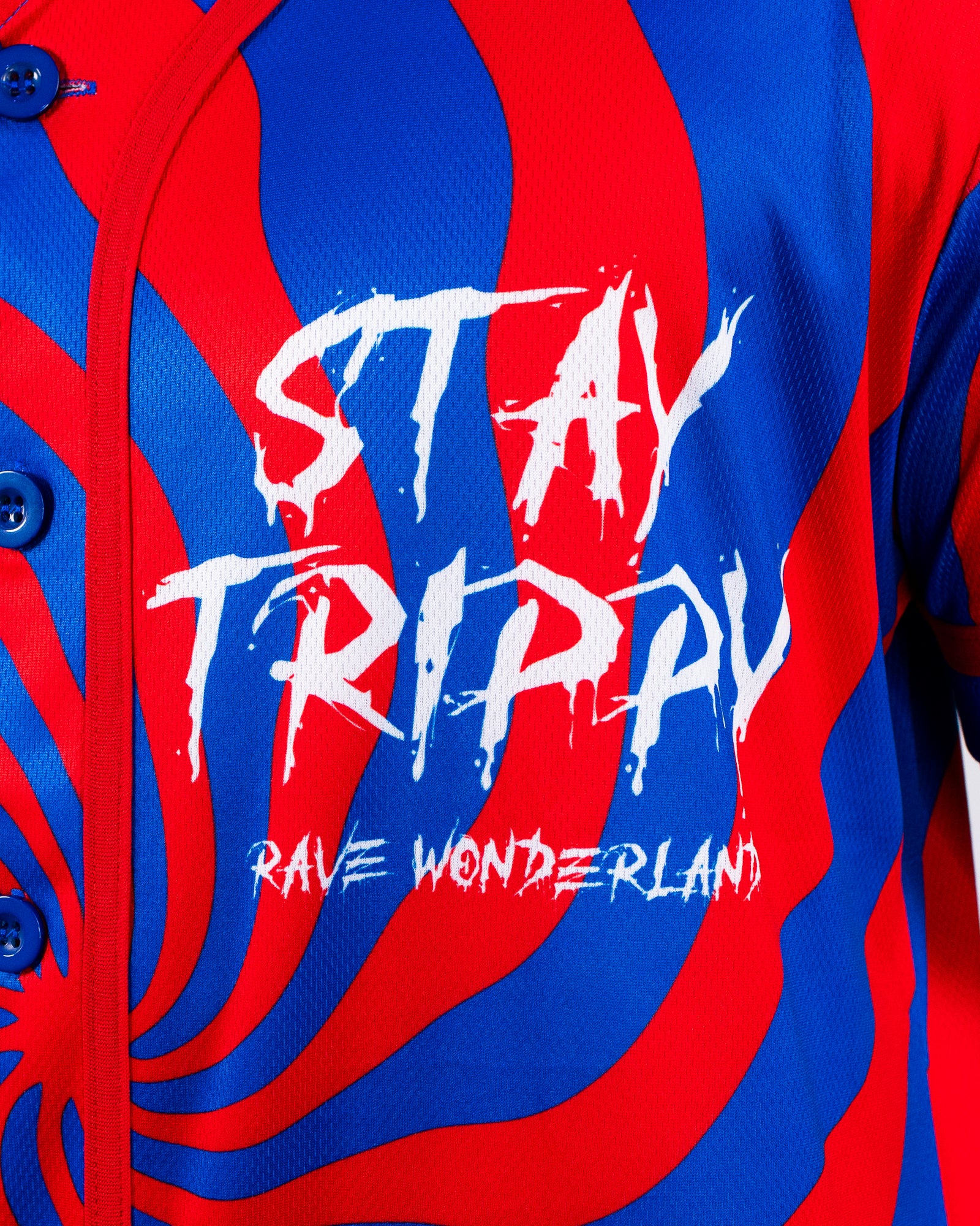 Swirl Stay Trippy Men's Red/Blue Baseball Jersey - Image 3