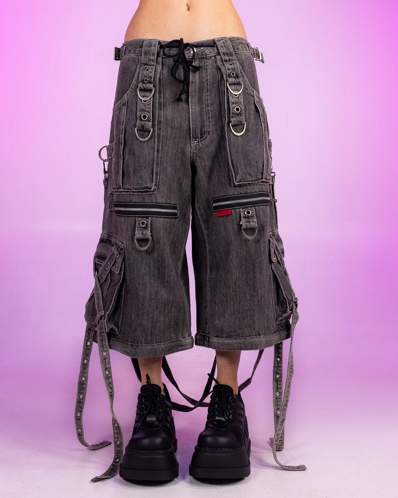 Tripp NYC Zip-Off Black Denim X-Strap Pants - Image 10