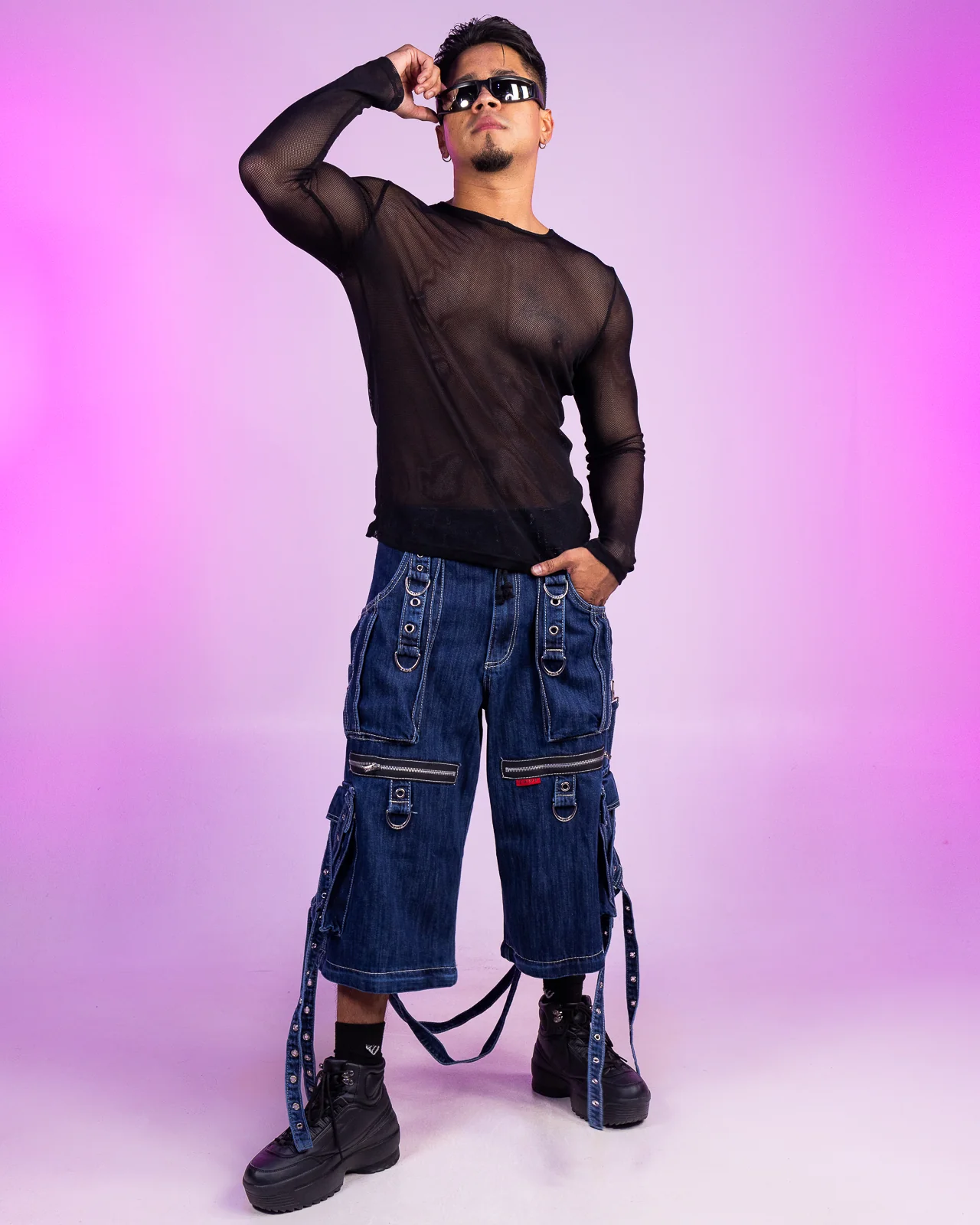 Tripp NYC Zip-Off Blue Denim X-Strap Pants - Image 2