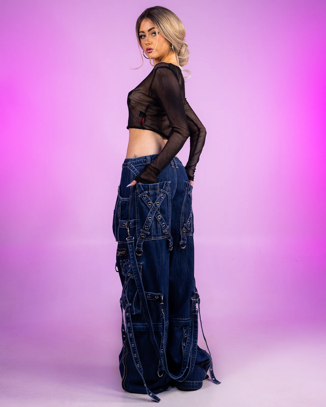 Tripp NYC Zip-Off Blue Denim X-Strap Pants - Image 4