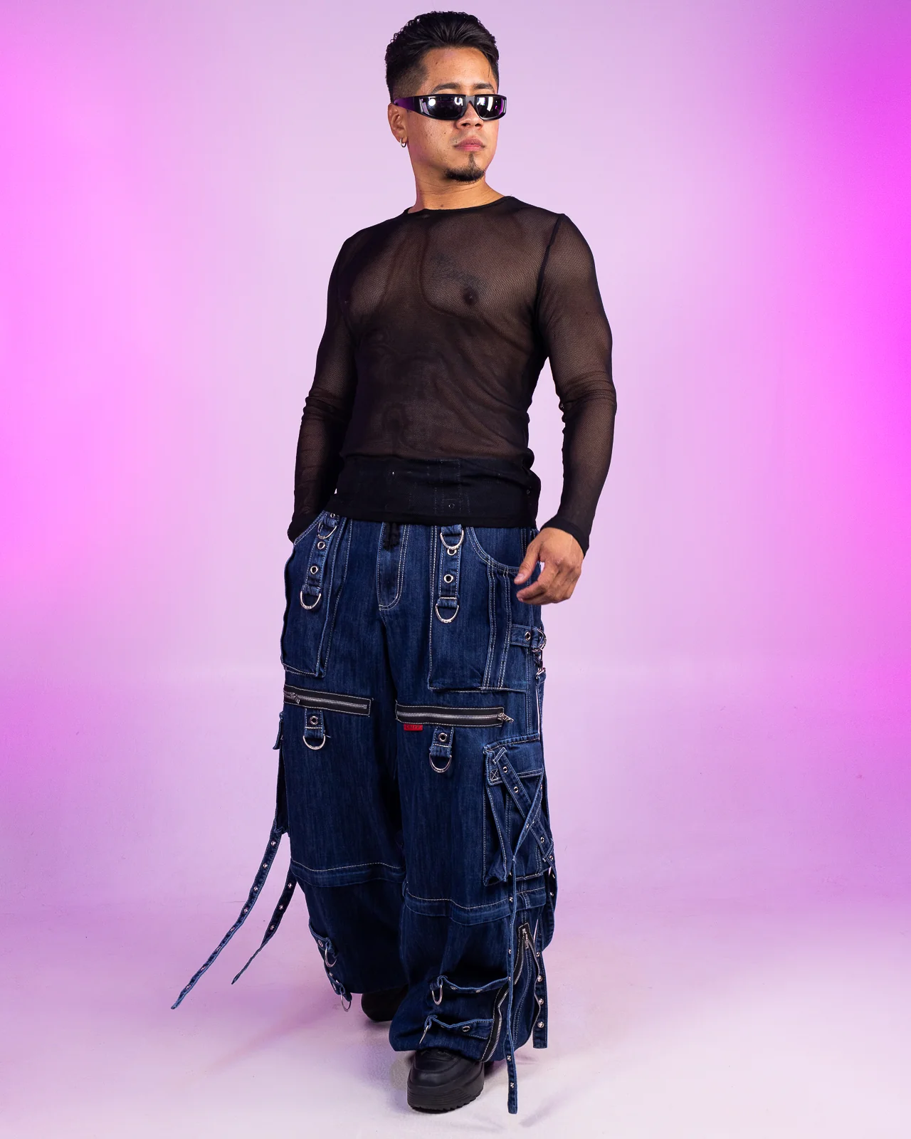 Tripp NYC Zip-Off Blue Denim X-Strap Pants - Image 5