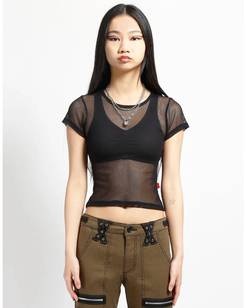 Tripp NYC Ladies Black Fishnet Baby Tee - Image 6